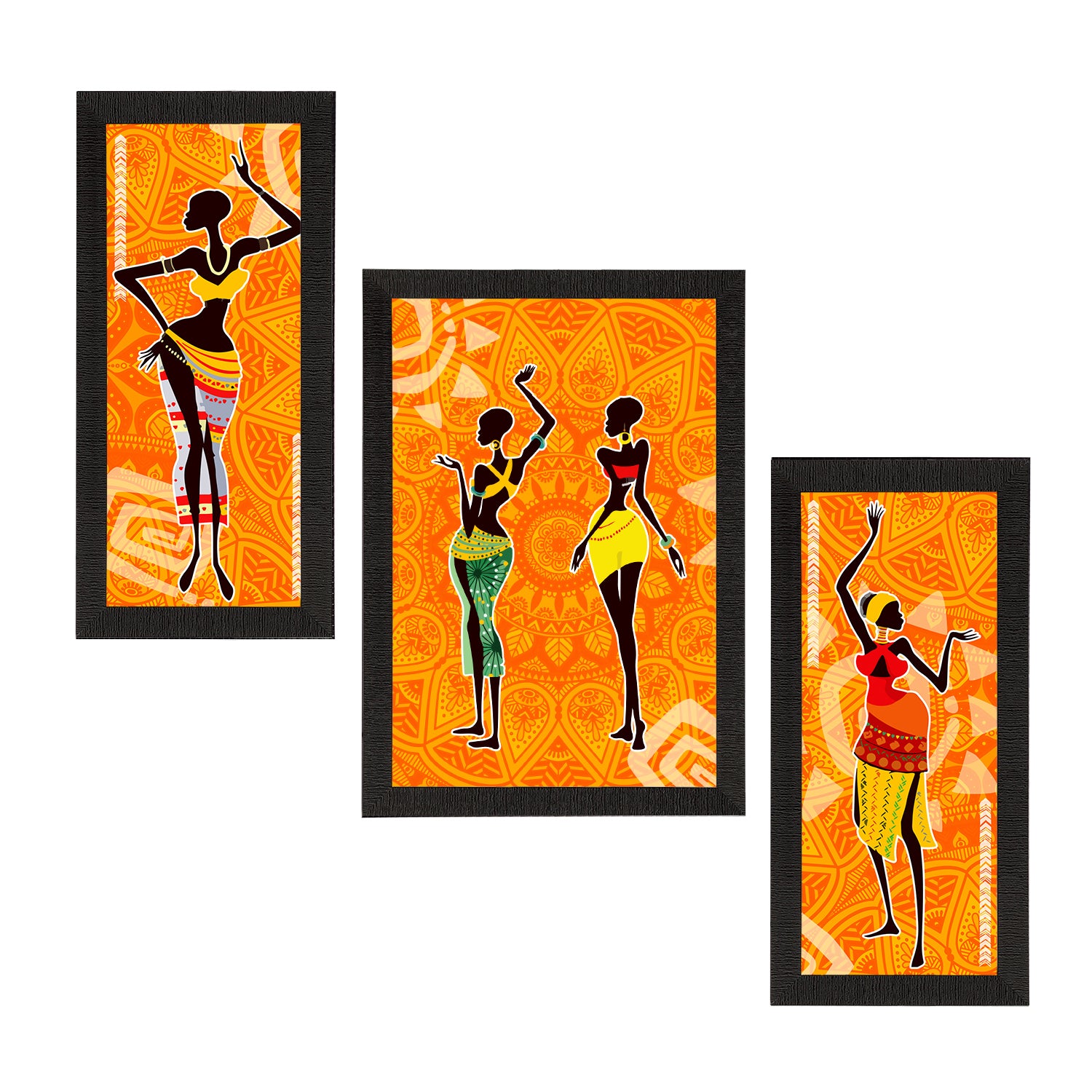Set of 3 Tribal Theme Satin Matt Textured UV Art Painting