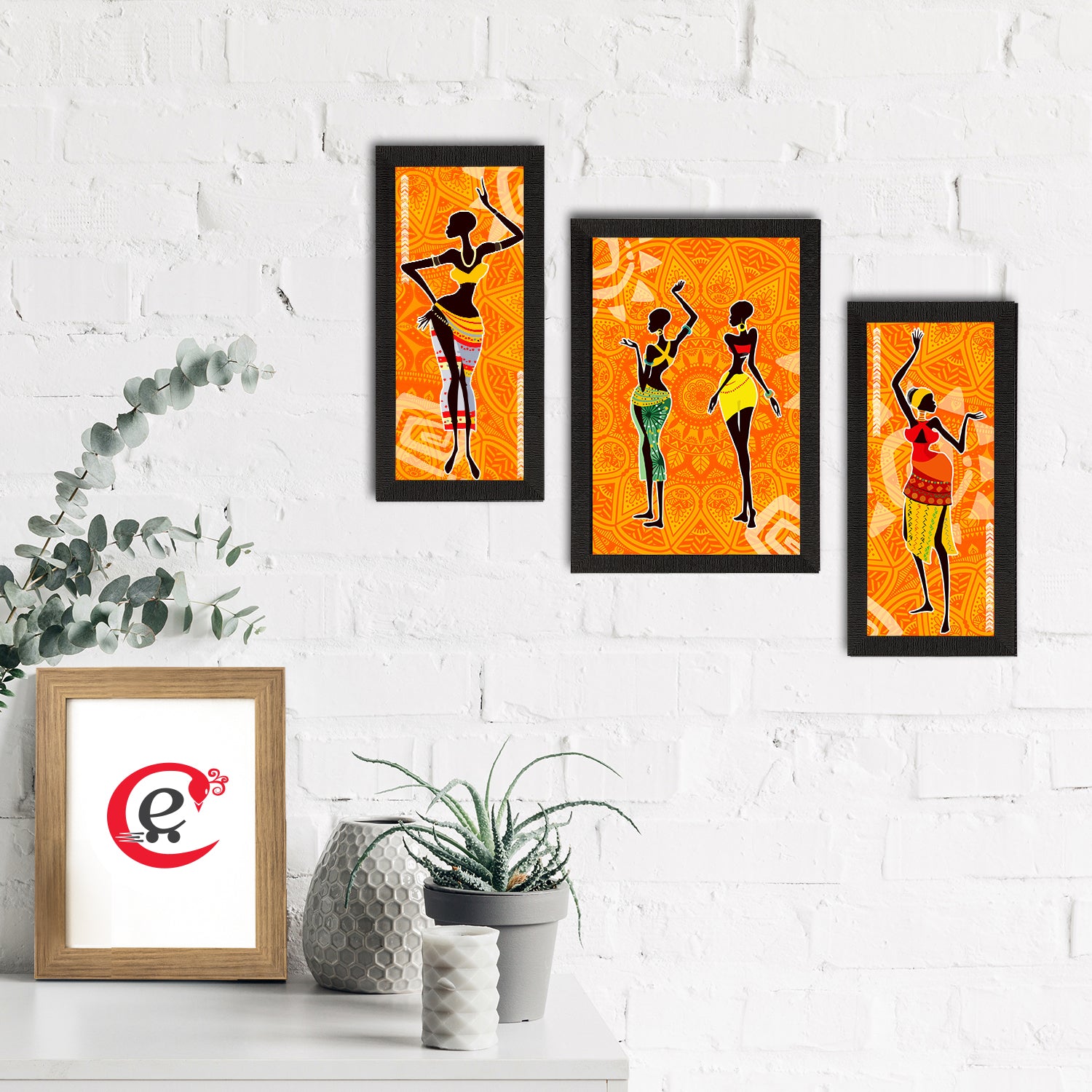 Set of 3 Tribal Theme Satin Matt Textured UV Art Painting 1