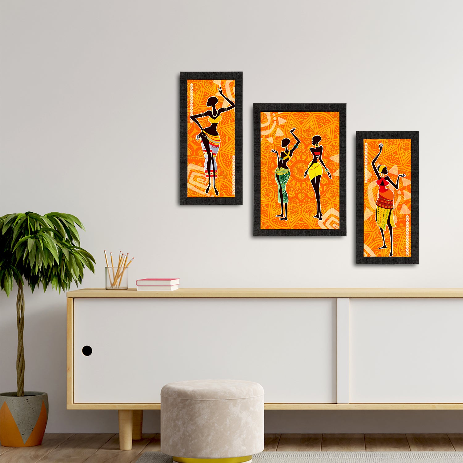 Set of 3 Tribal Theme Satin Matt Textured UV Art Painting 2