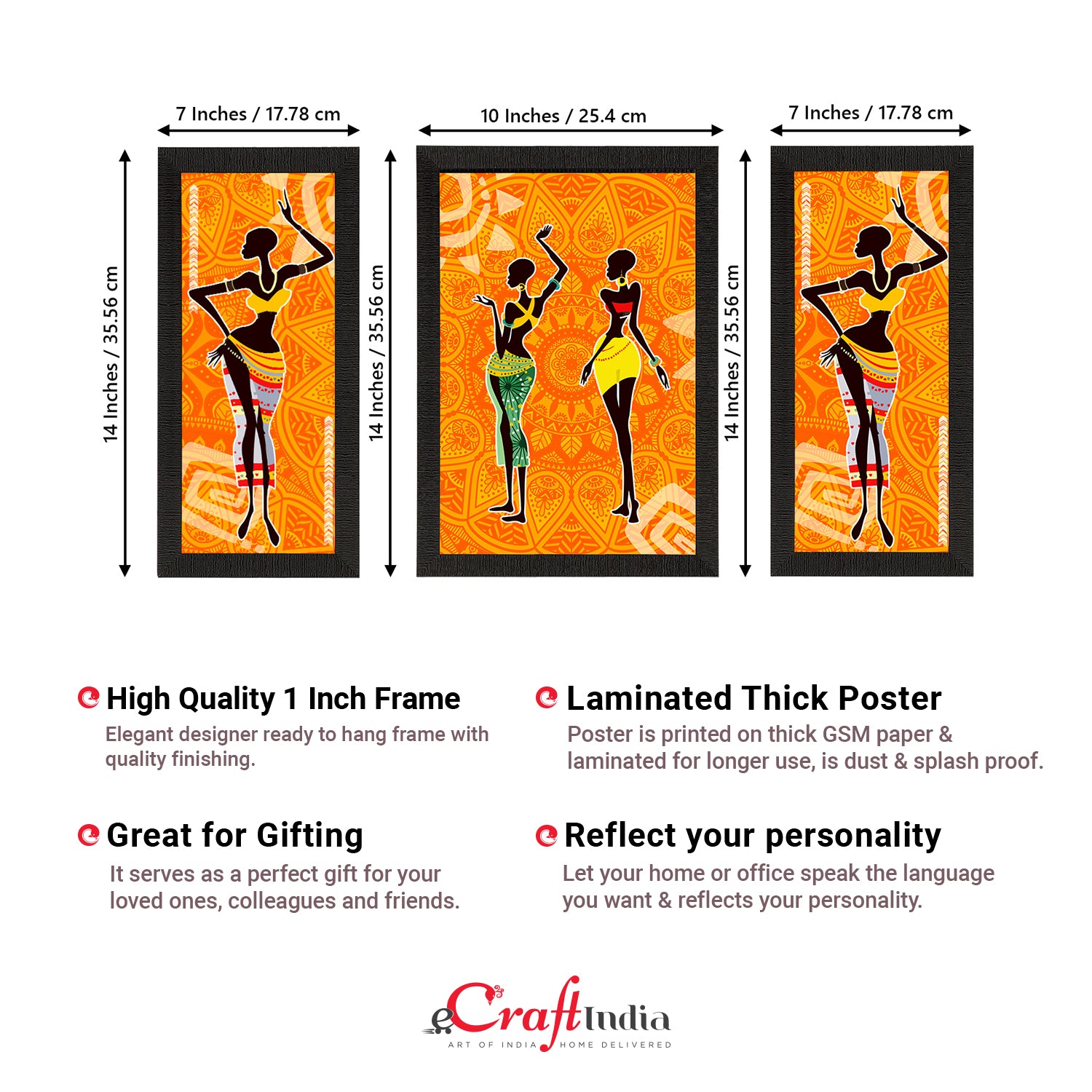 Set of 3 Tribal Theme Satin Matt Textured UV Art Painting 3