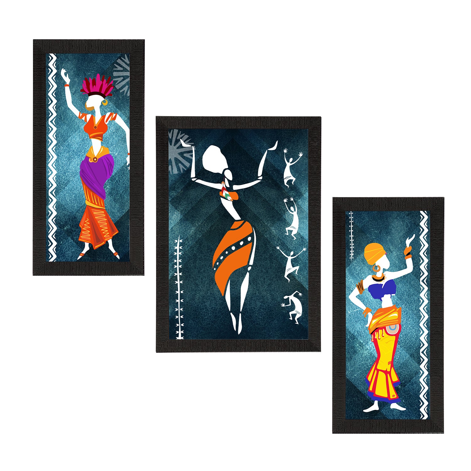 Set of 3 Tribal Theme Satin Matt Textured UV Art Painting