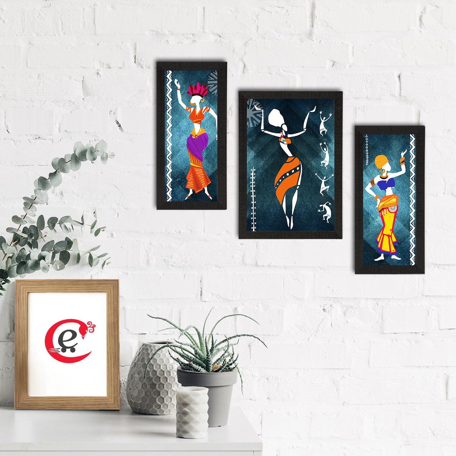 Set of 3 Tribal Theme Satin Matt Textured UV Art Painting 1