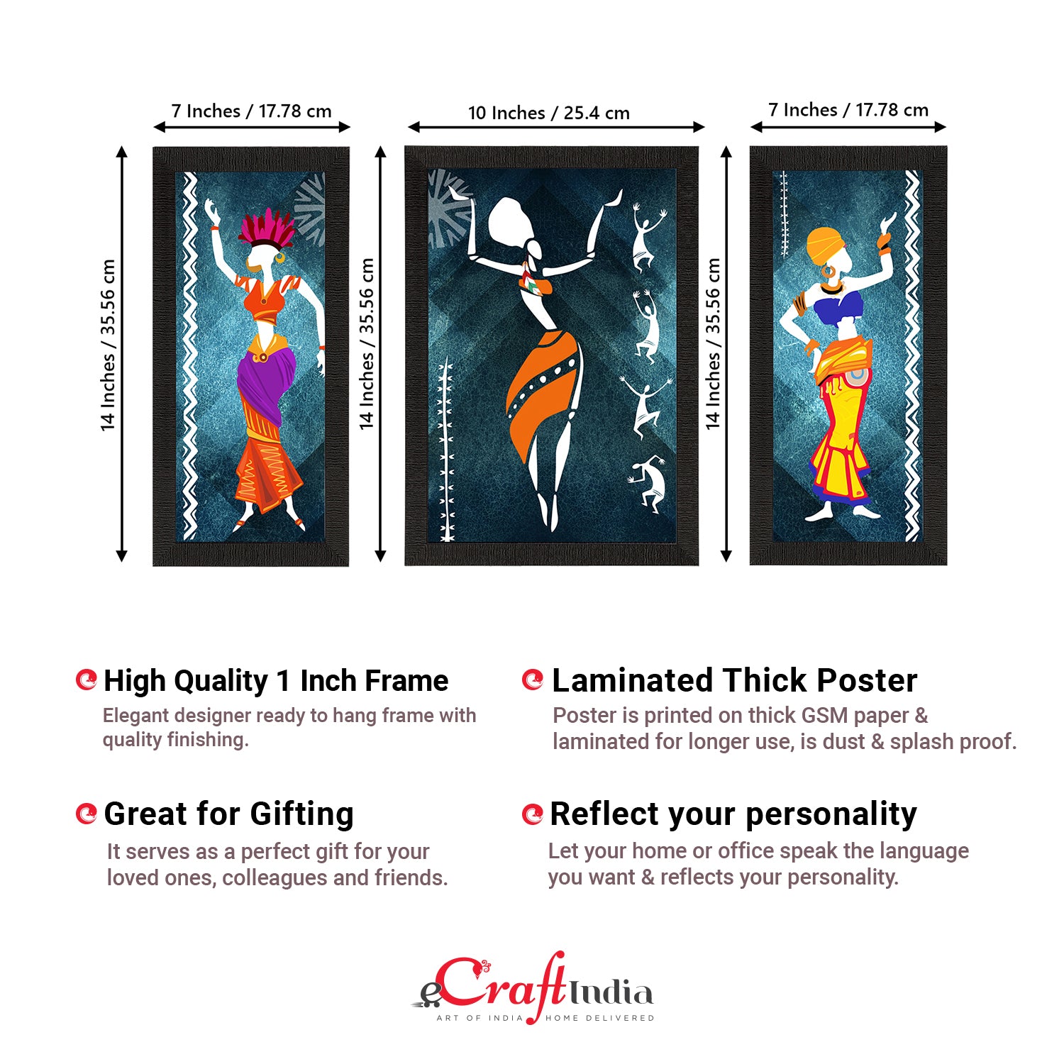 Set of 3 Tribal Theme Satin Matt Textured UV Art Painting 3