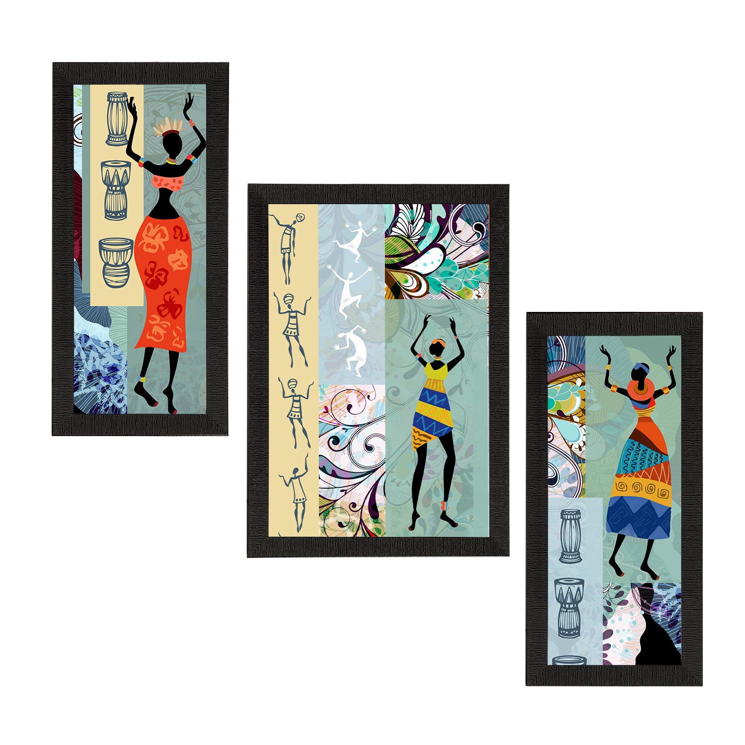 Set of 3 Tribal Theme Satin Matt Textured UV Art Painting