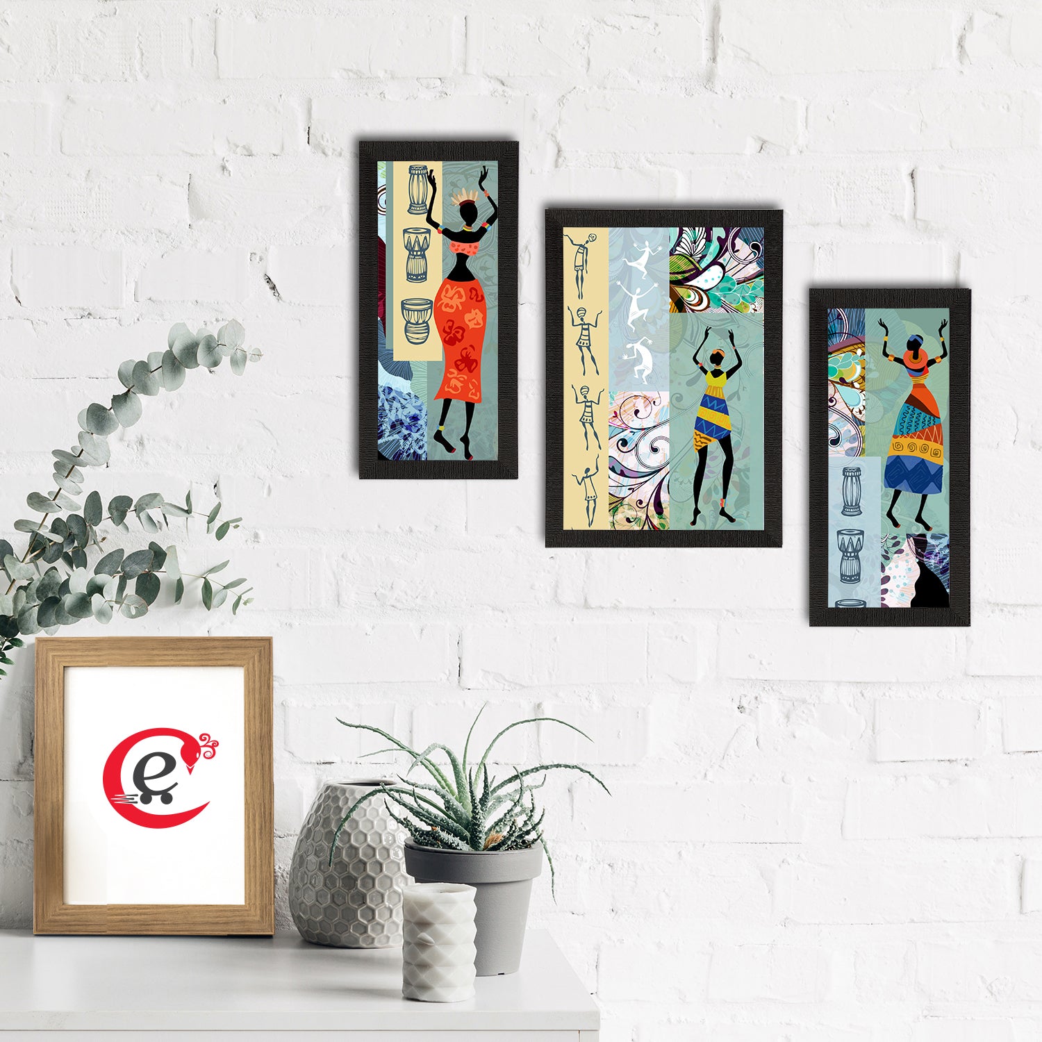 Set of 3 Tribal Theme Satin Matt Textured UV Art Painting 1