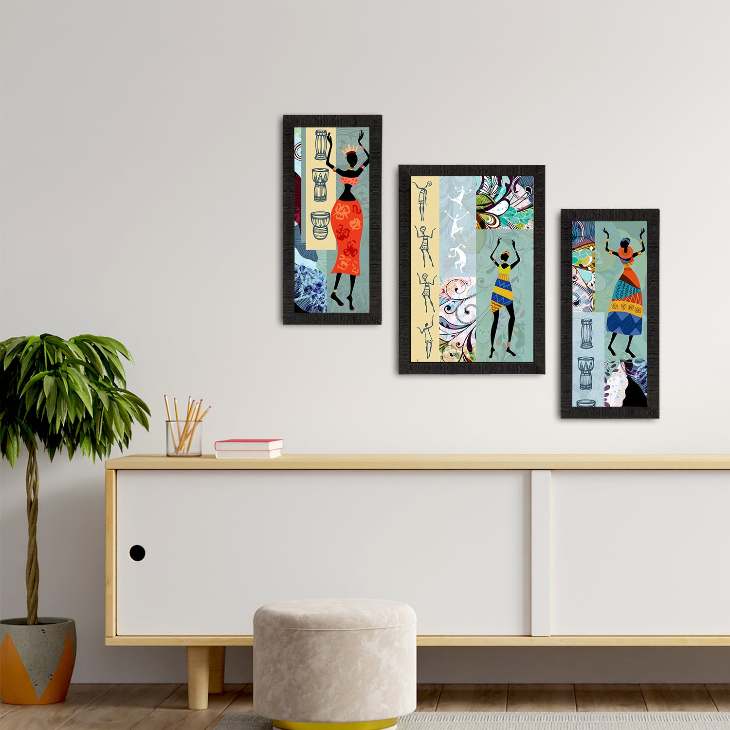 Set of 3 Tribal Theme Satin Matt Textured UV Art Painting 2