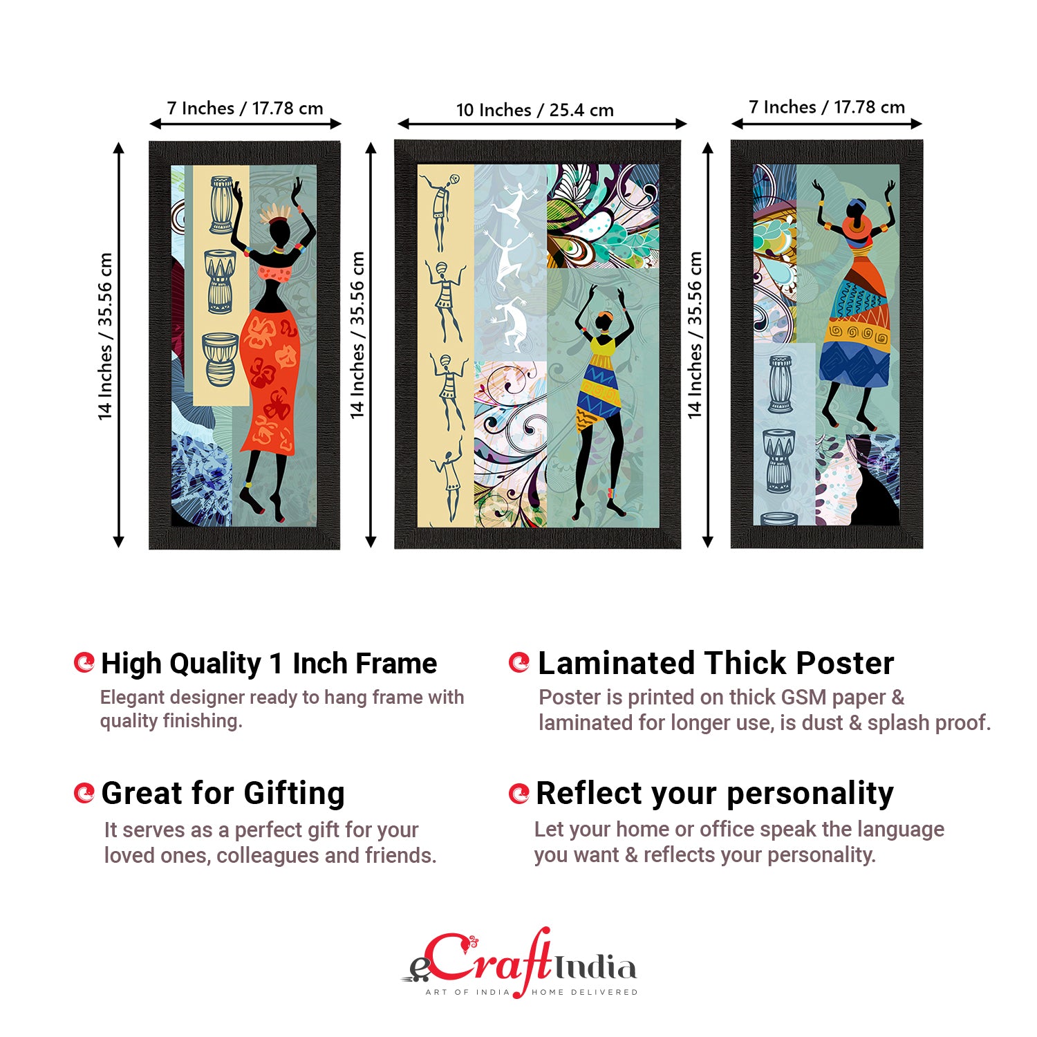 Set of 3 Tribal Theme Satin Matt Textured UV Art Painting 3