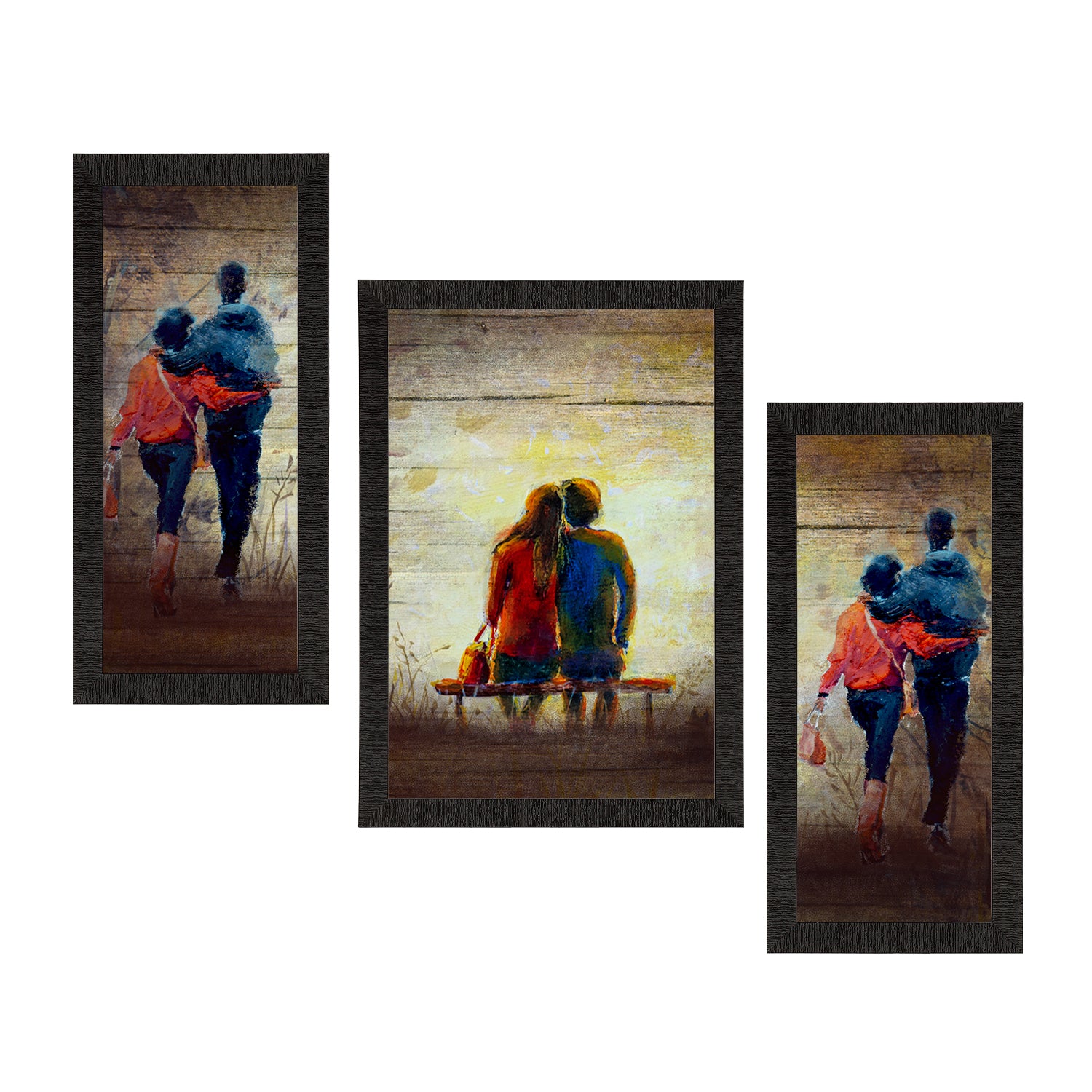 Set of 3 Loving Couple Valentine Theme Satin Matt Texture UV Art Painting