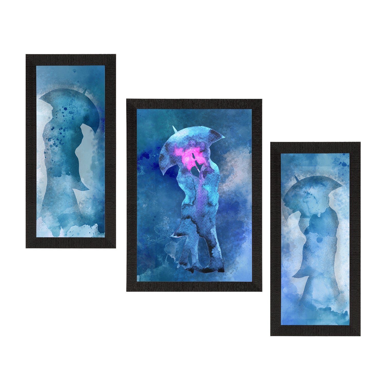 Set of 3 Loving Couple Under Umbrella Valentine Theme Satin Matt Texture UV Art Painting