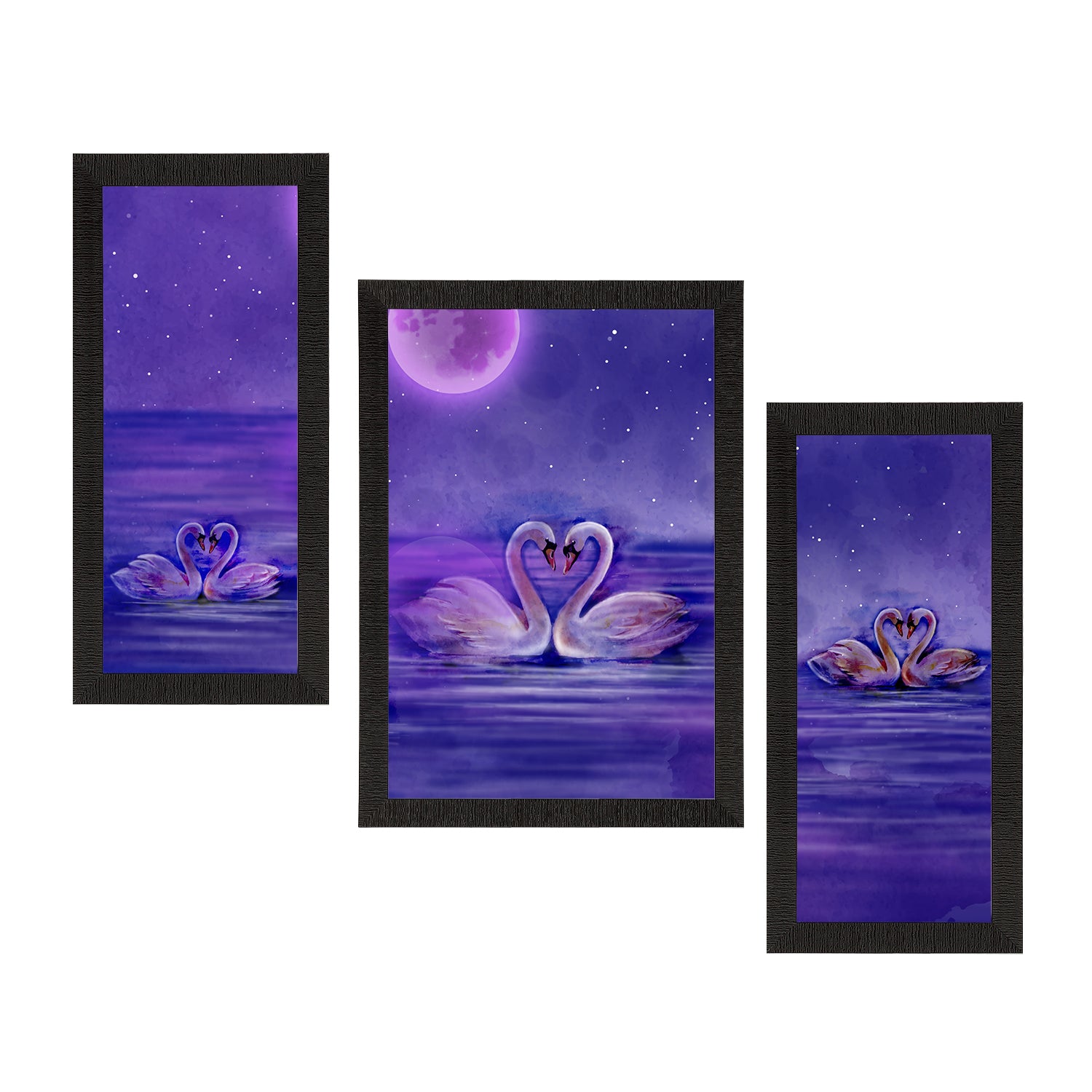 Set of 3 Loving Swan Couple Satin Matt Texture UV Art Painting
