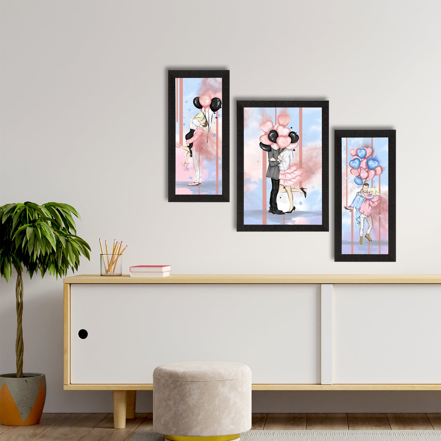 Set of 3 Romantic Couple Satin Matt Texture UV Art Painting 2