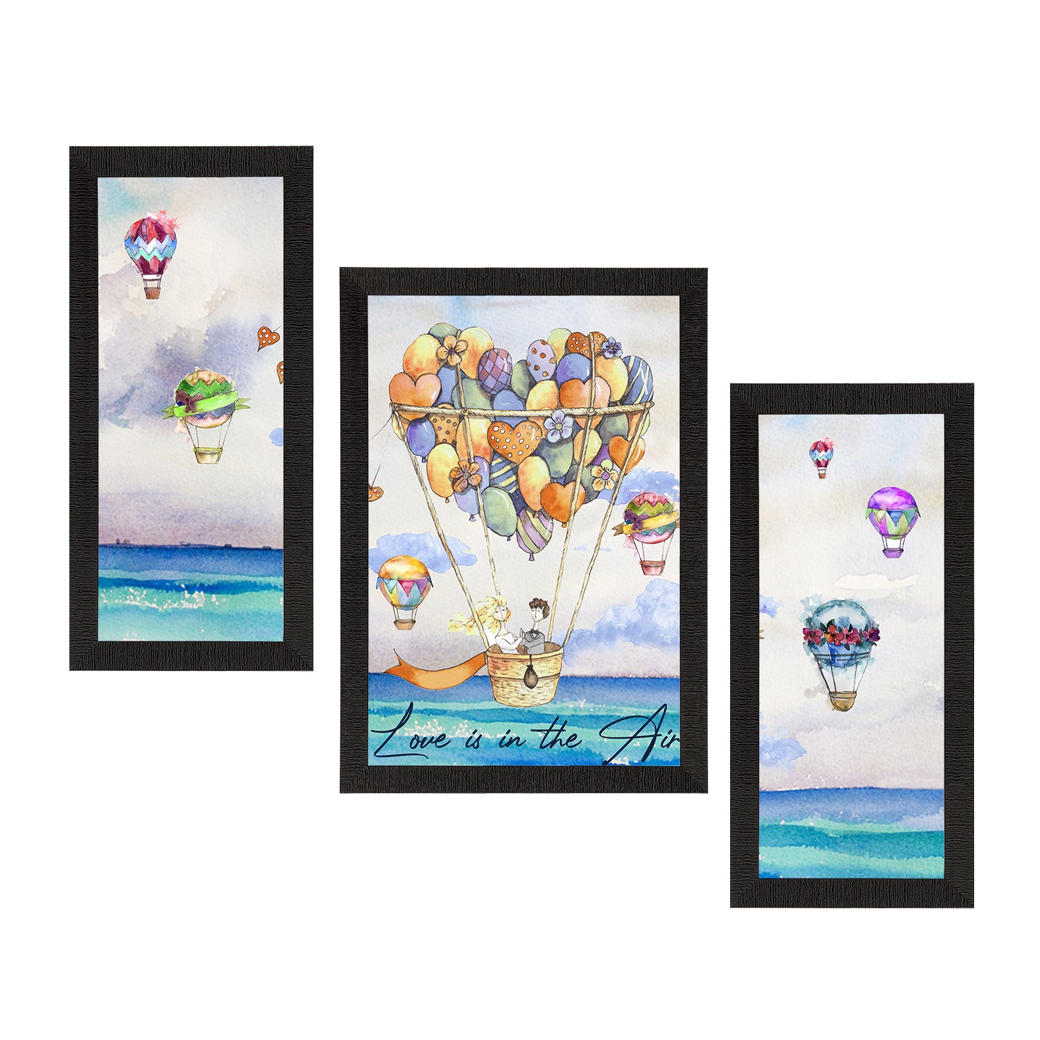 Set of 3 Love is in the Air Balloon Theme Satin Matt Texture UV Art Painting