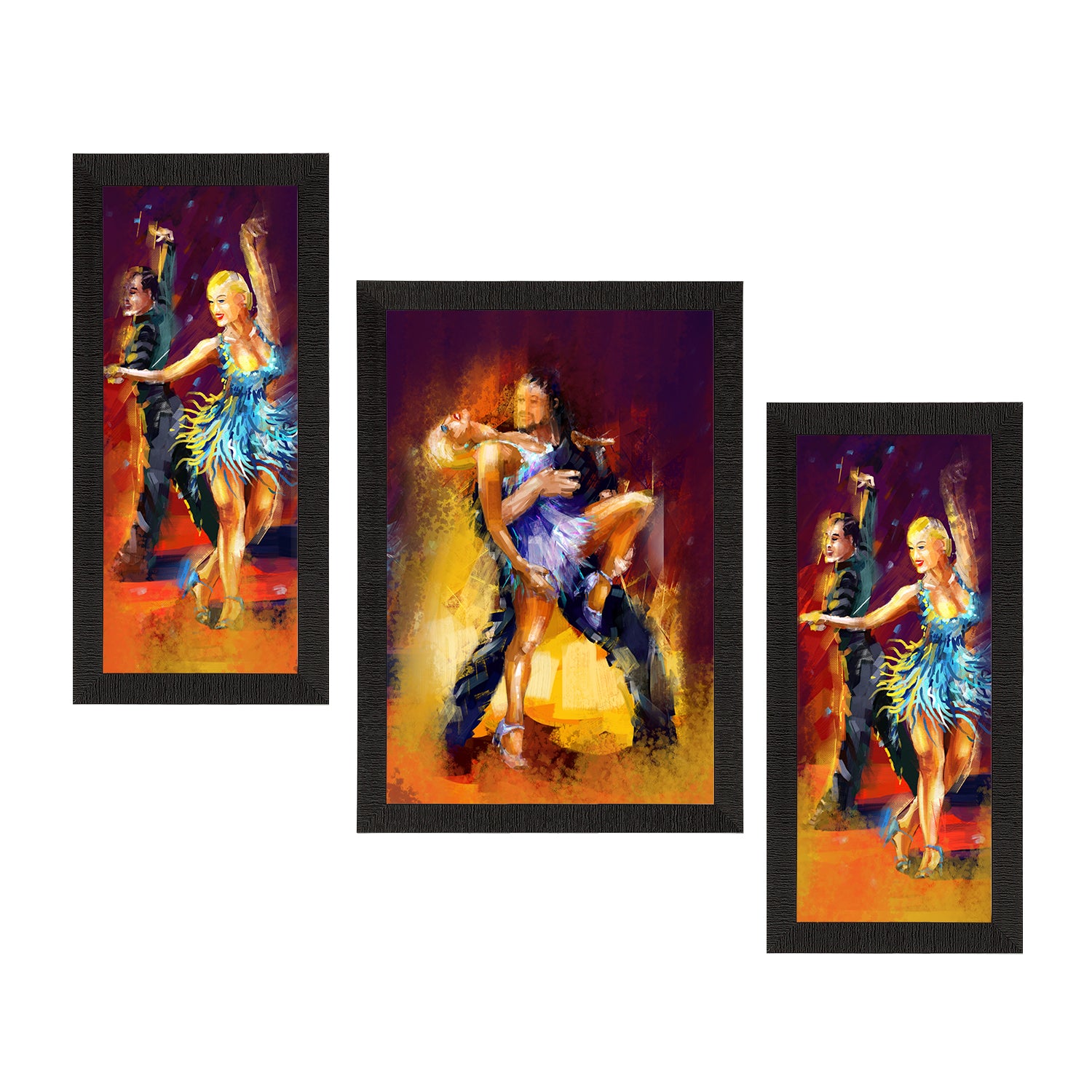Set of 3 Dancing Couple Satin Matt Texture UV Art Painting