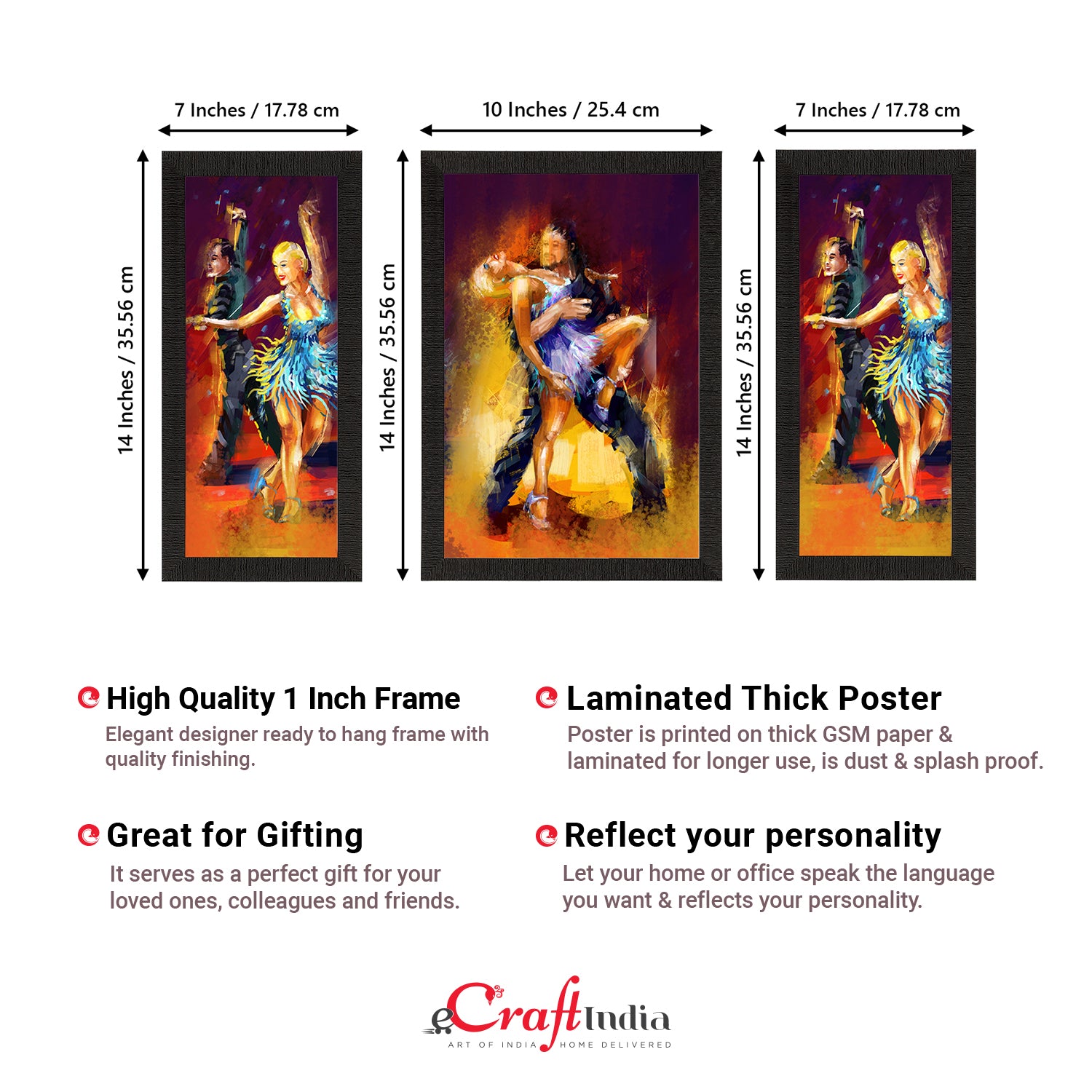 Set of 3 Dancing Couple Satin Matt Texture UV Art Painting 3