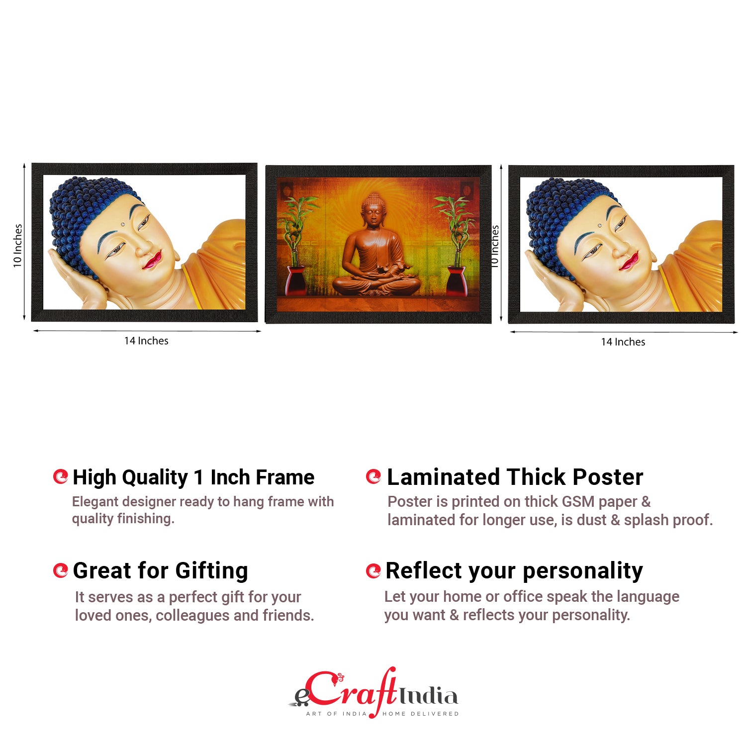 Set Of 3 Holy Lord Buddha Satin Matt Texture UV Art Painting 2
