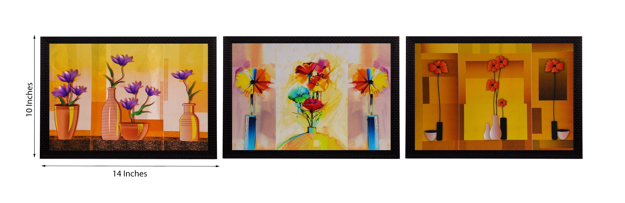 Set Of 3 Gorgeous Vase Flower Satin Matt Texture UV Art Painting 1