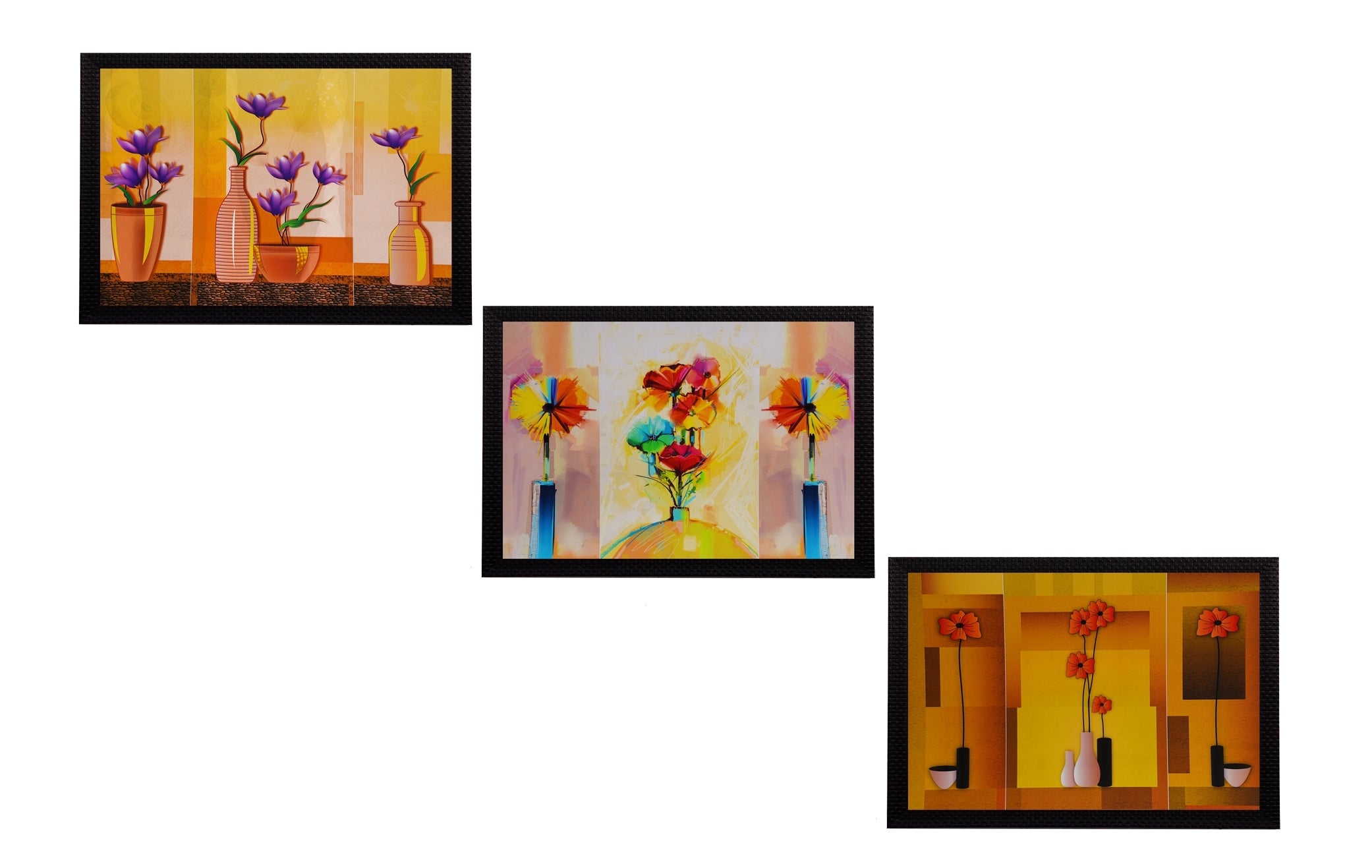 Set Of 3 Gorgeous Vase Flower Satin Matt Texture UV Art Painting