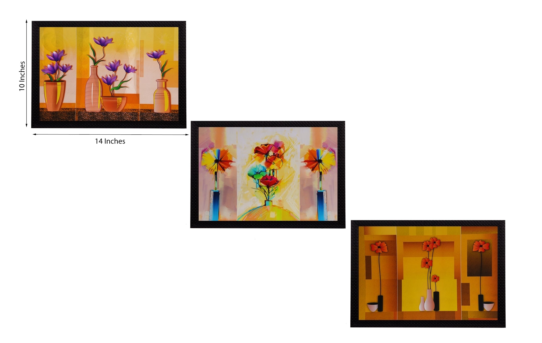 Set Of 3 Gorgeous Vase Flower Satin Matt Texture UV Art Painting 1
