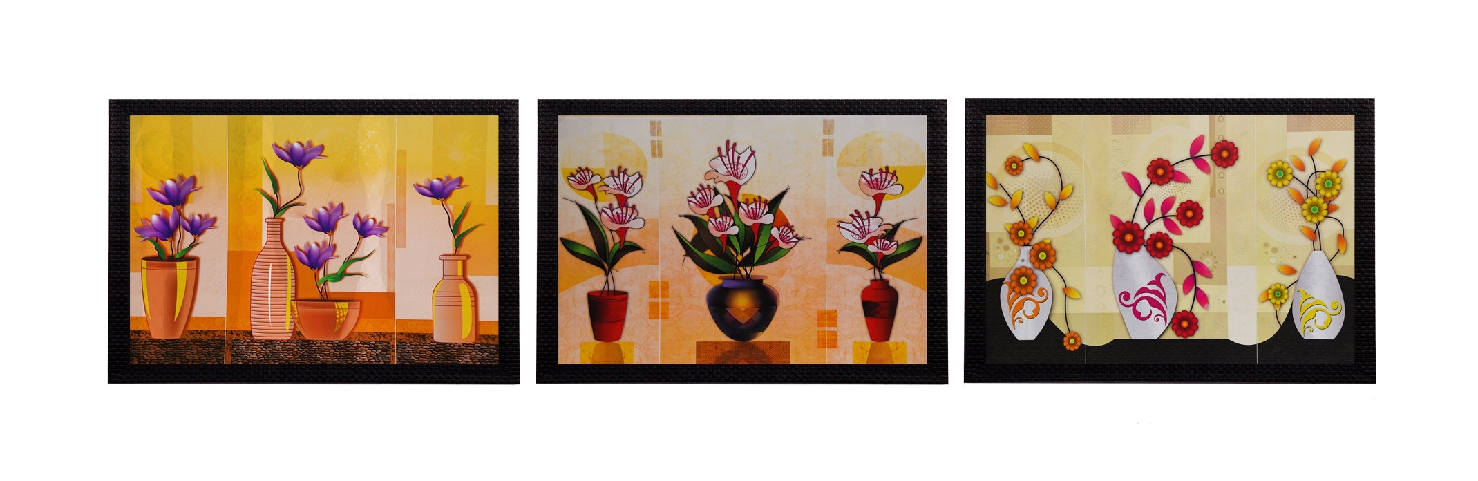 Set Of 3 Gorgeous Geometrical Flower Satin Matt Texture UV Art Painting