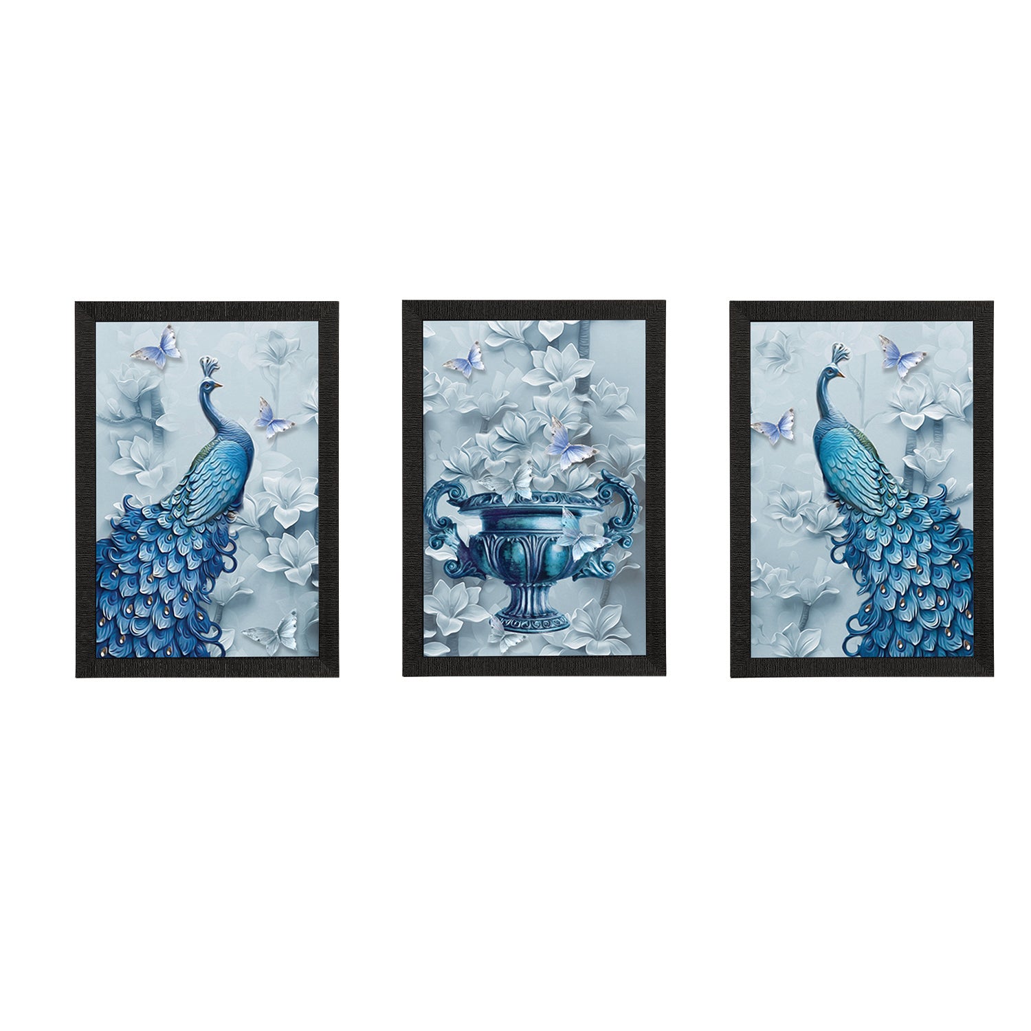 Set Of 3 Artistic Peacocks Satin Matt Texture UV Art Painting