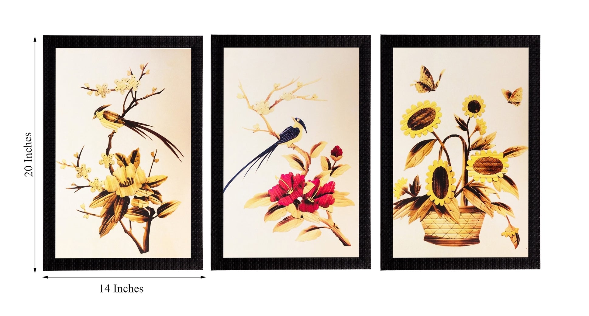 Set Of 3 Yellow Beautiful Floral Satin Matt Texture UV Art Painting 1