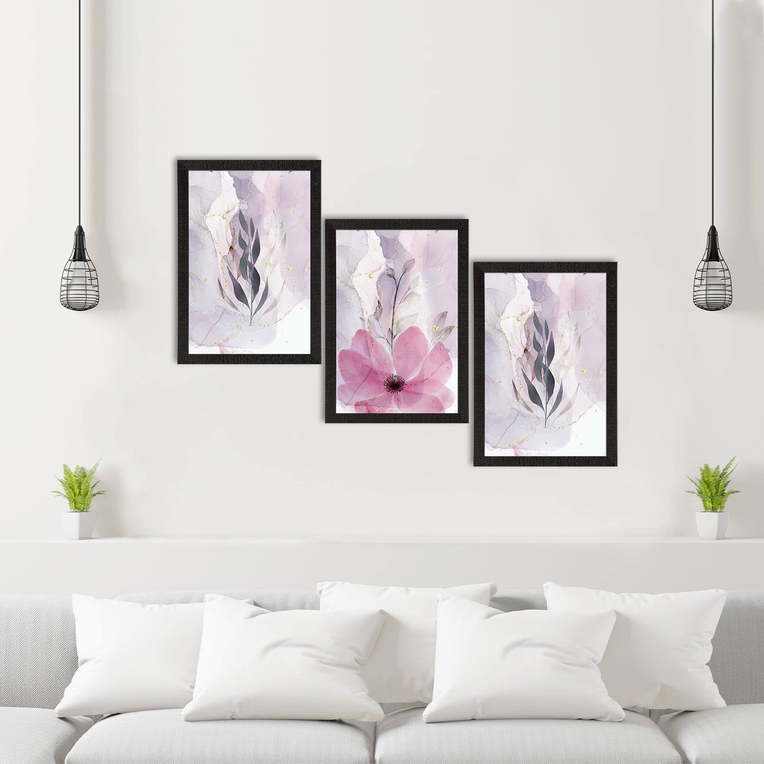 Watercolour Flower Pastel Set of 3 Satin Matt Texture UV Art Painting 1