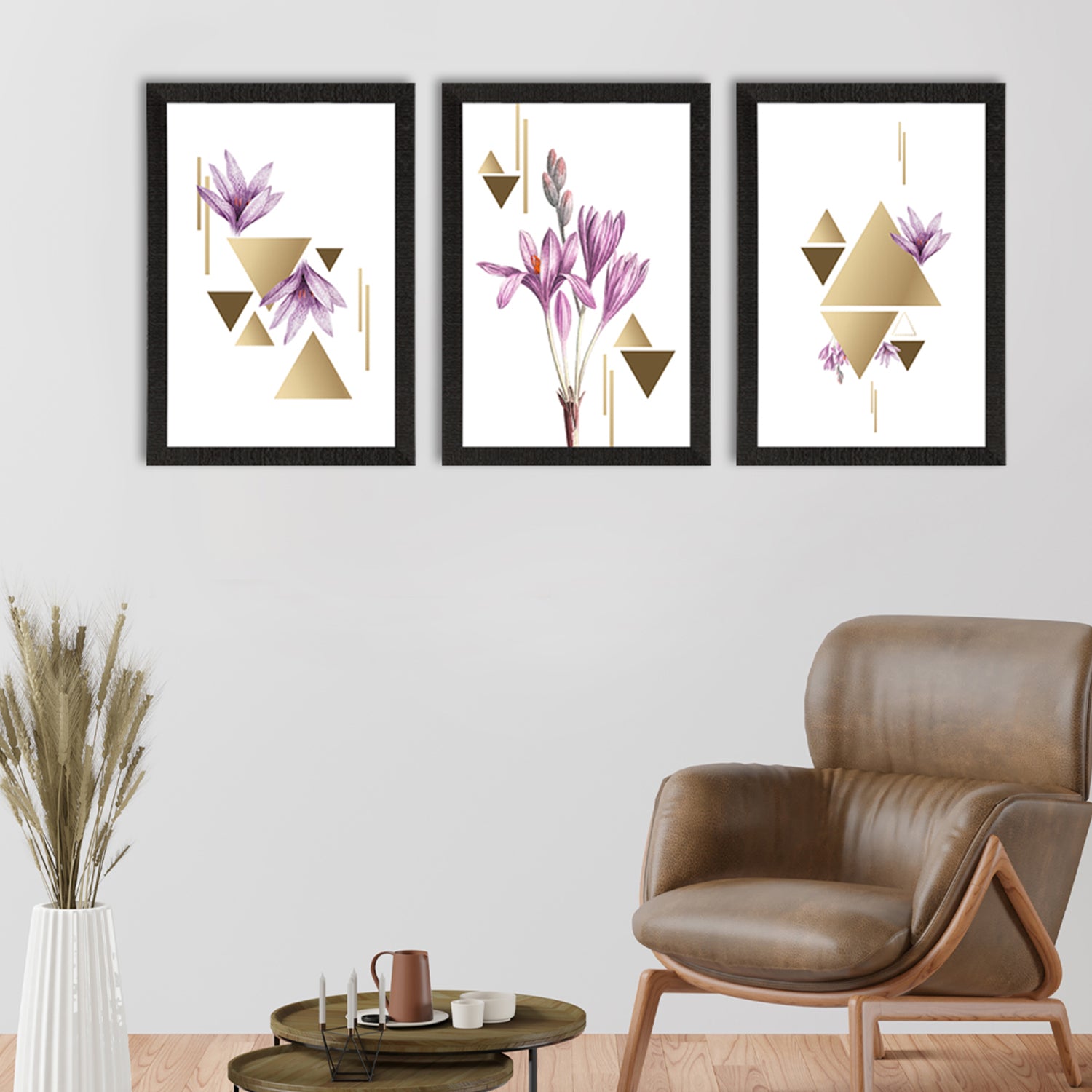Abstract Triangle Design Set of 3 Satin Matt Texture UV Art Painting 1