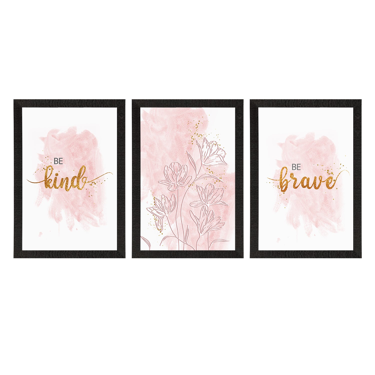 Set of 3 "Be Kind and Be Brave" Motivational Quote Satin Matt Texture UV Art Painting 2