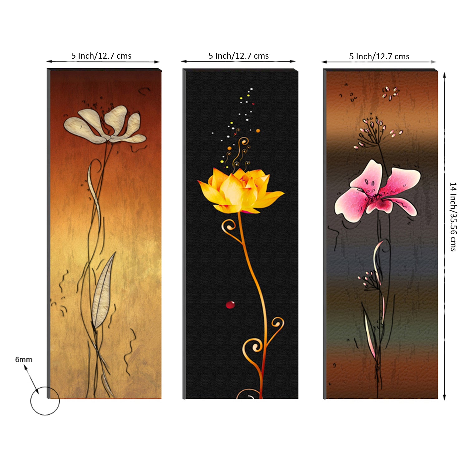 6MM MDF Set of 3 Botanical Floral Satin Matt Texture UV Art Painting 2