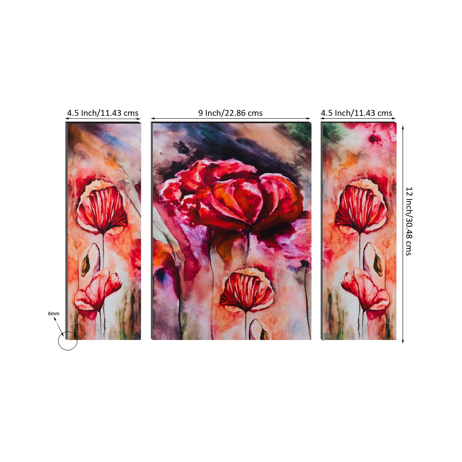 6MM MDF Set of 3 Floral Satin Matt Texture UV Art Painting 2