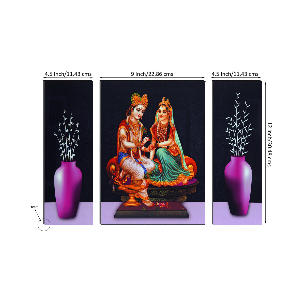 6MM MDF Set of 3 Radha Krishna Satin Matt Texture UV Art Painting 2