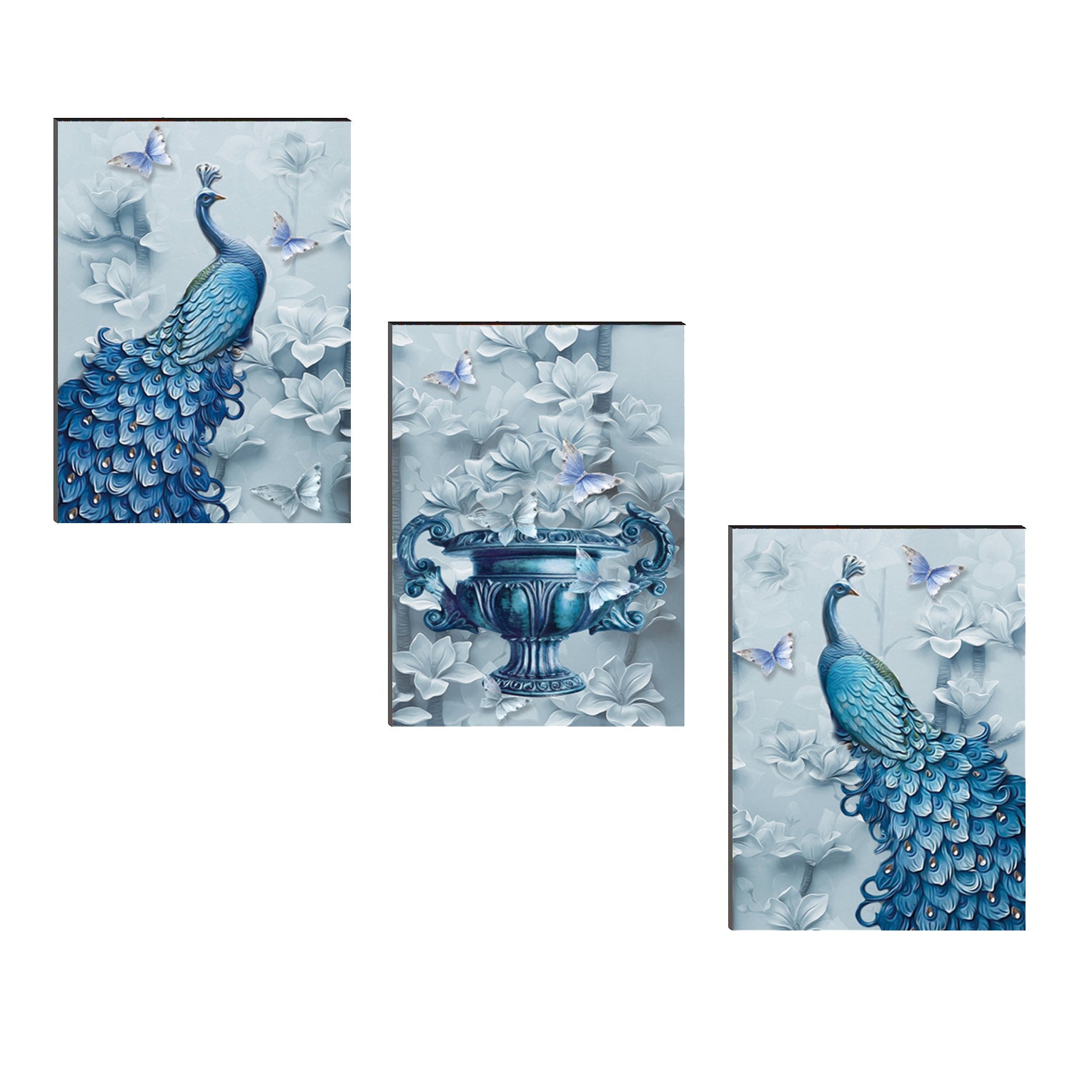 6MM MDF Set of 3 Blue Peacock Satin Matt Texture UV Art Painting
