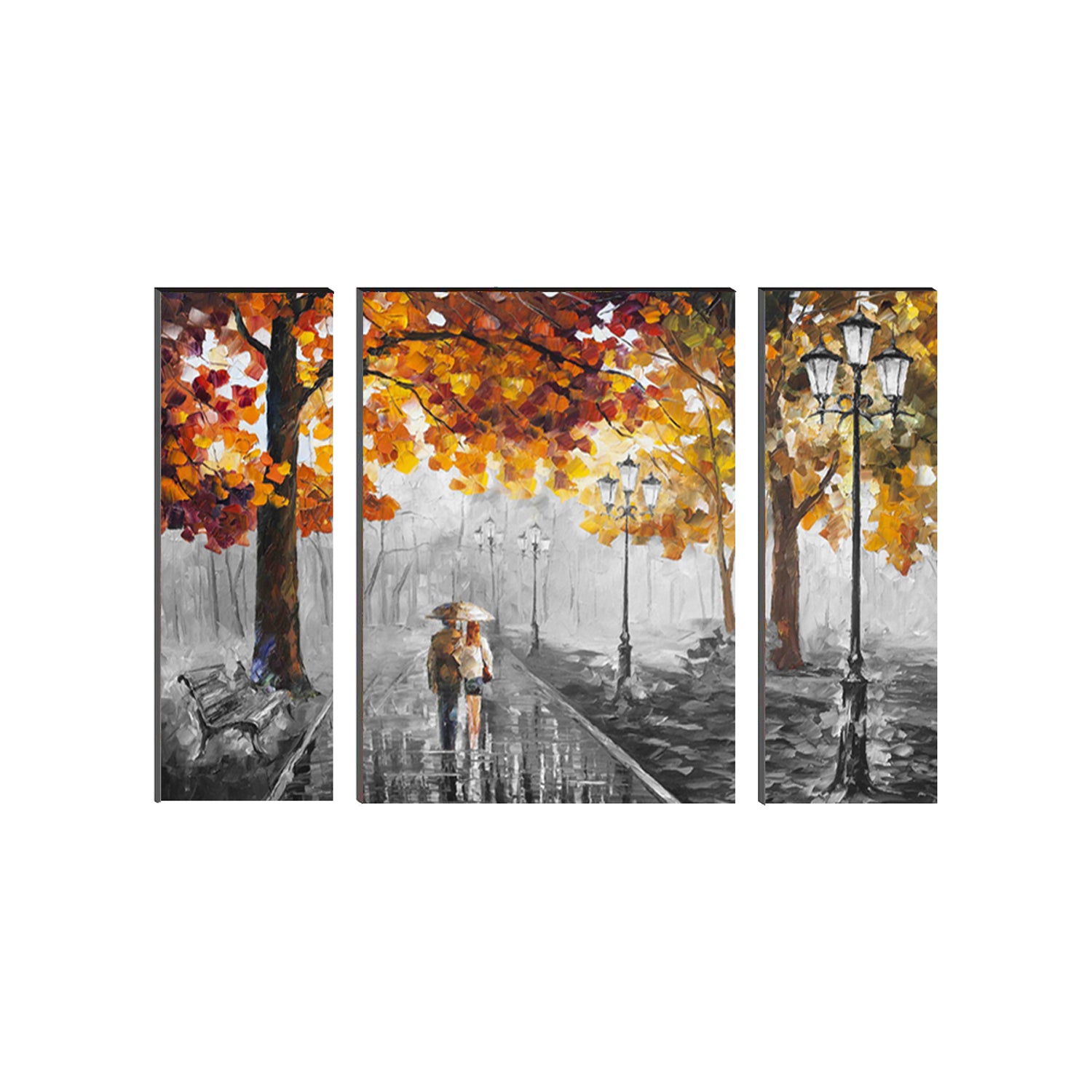 6MM MDF Set of 3 Loving Couple in Rain Satin Matt Texture UV Art Painting