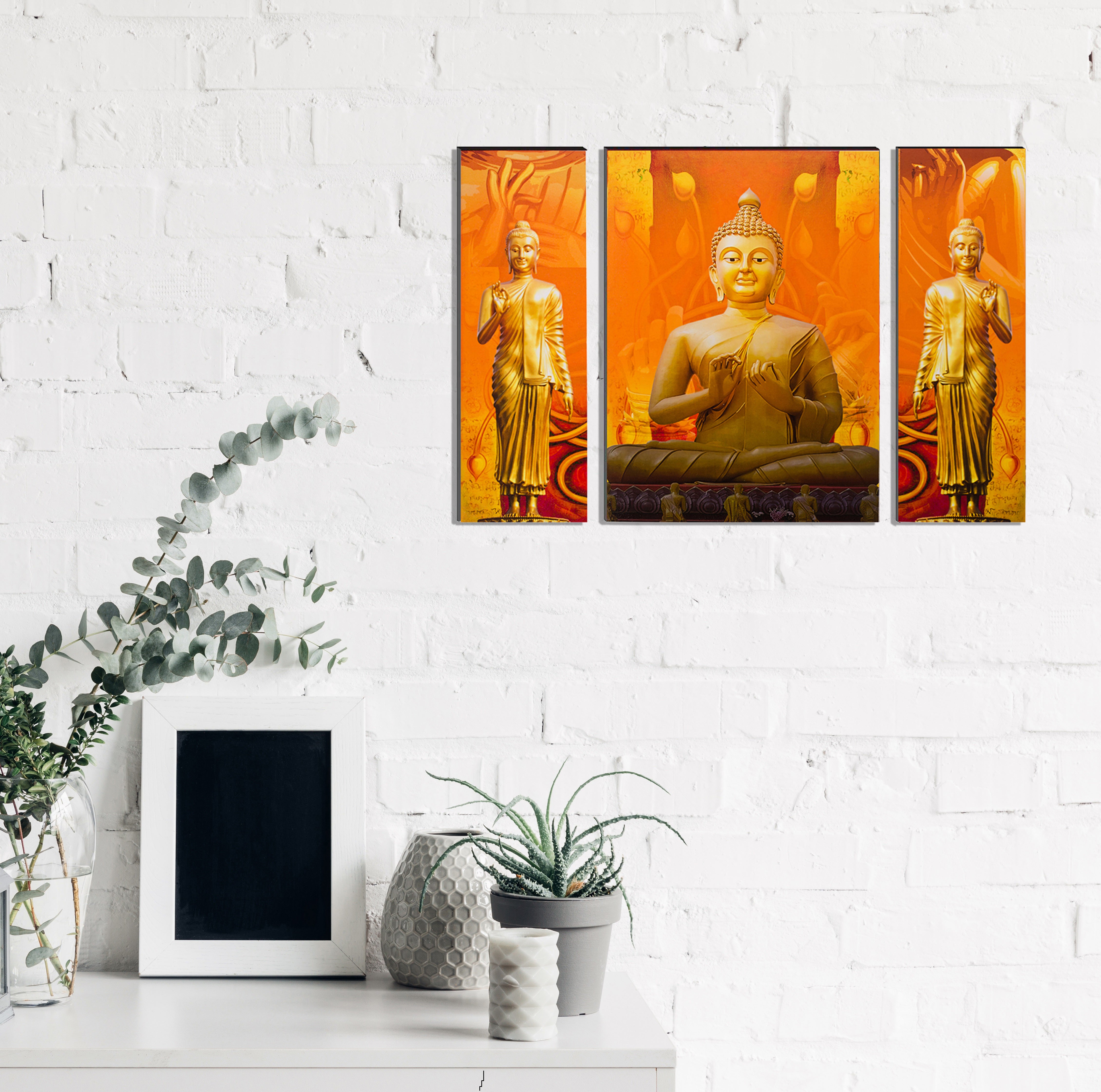 6MM MDF Set of 3 Lord Buddha Satin Matt Texture UV Art Painting 1