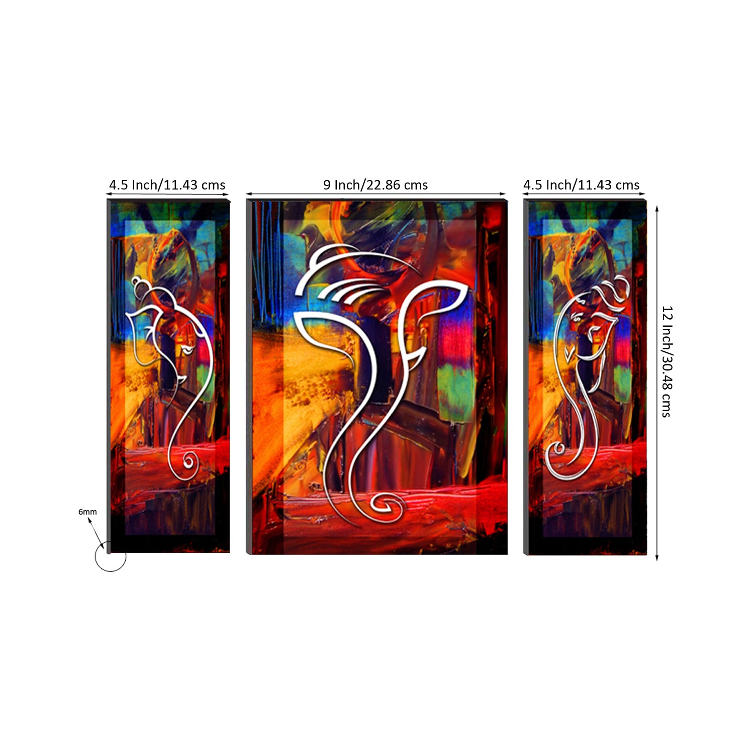 6MM MDF Set of 3 Lord Ganesha Satin Matt Texture UV Art Painting 2