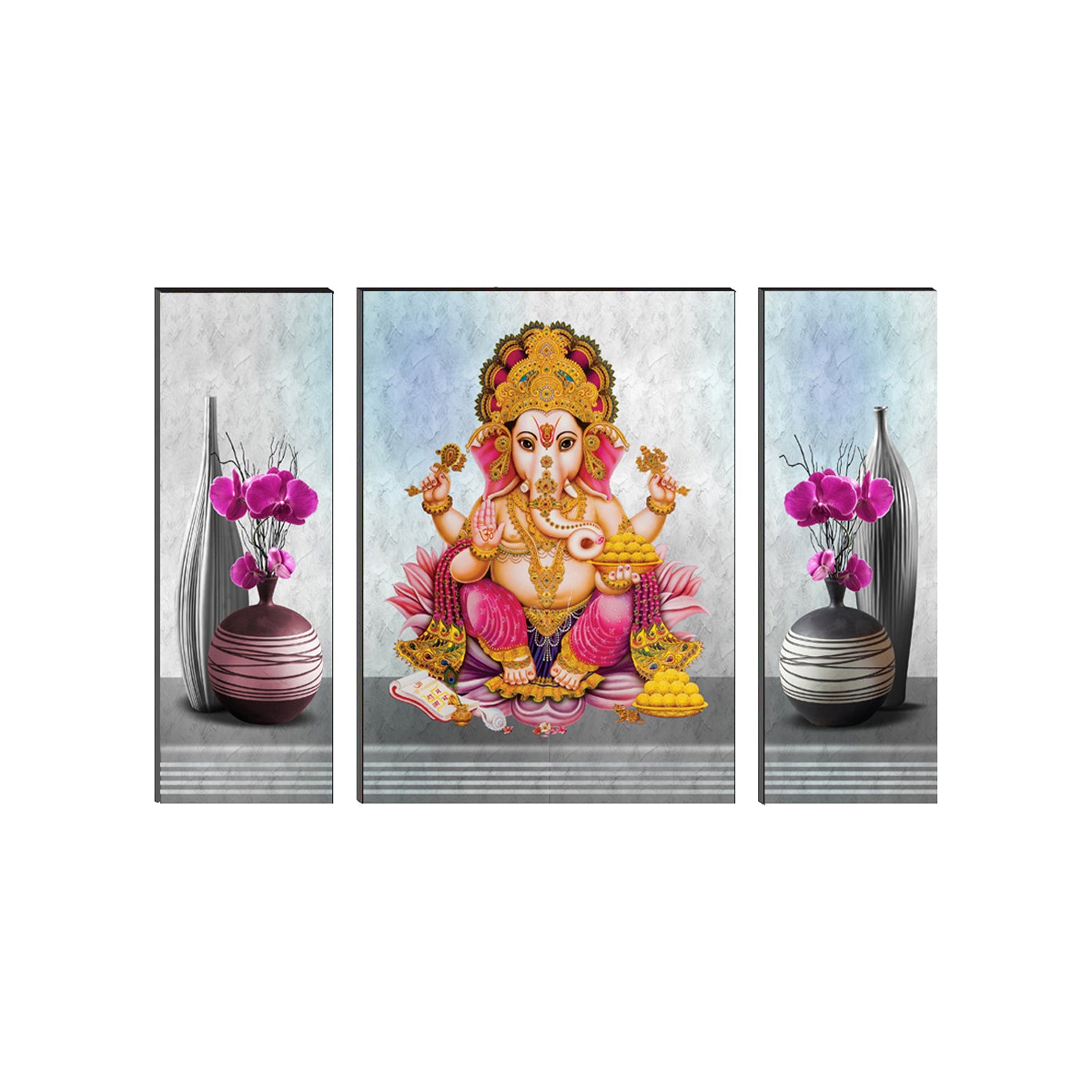 6MM MDF Set of 3 Lord Ganesha Satin Matt Texture UV Art Painting