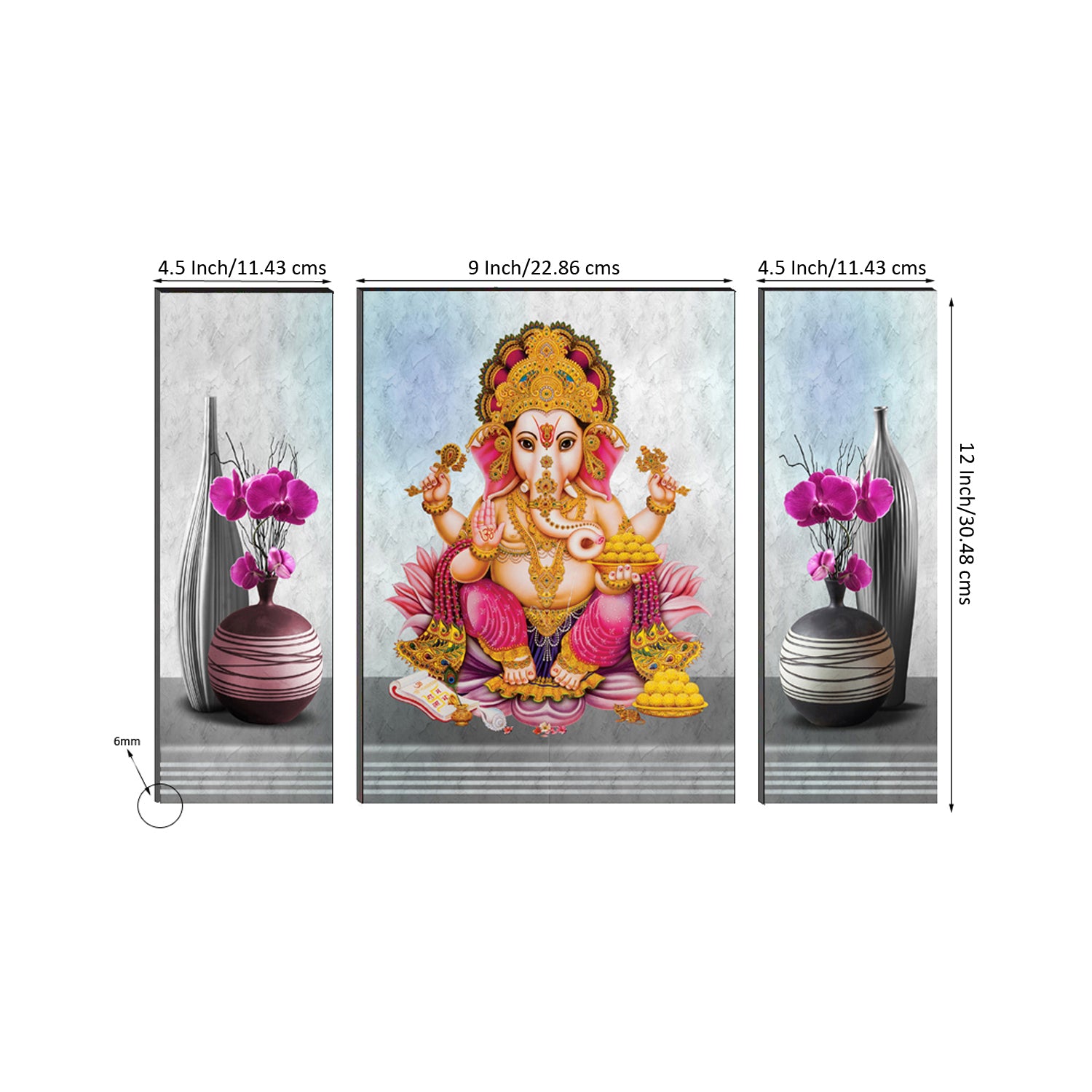 6MM MDF Set of 3 Lord Ganesha Satin Matt Texture UV Art Painting 2