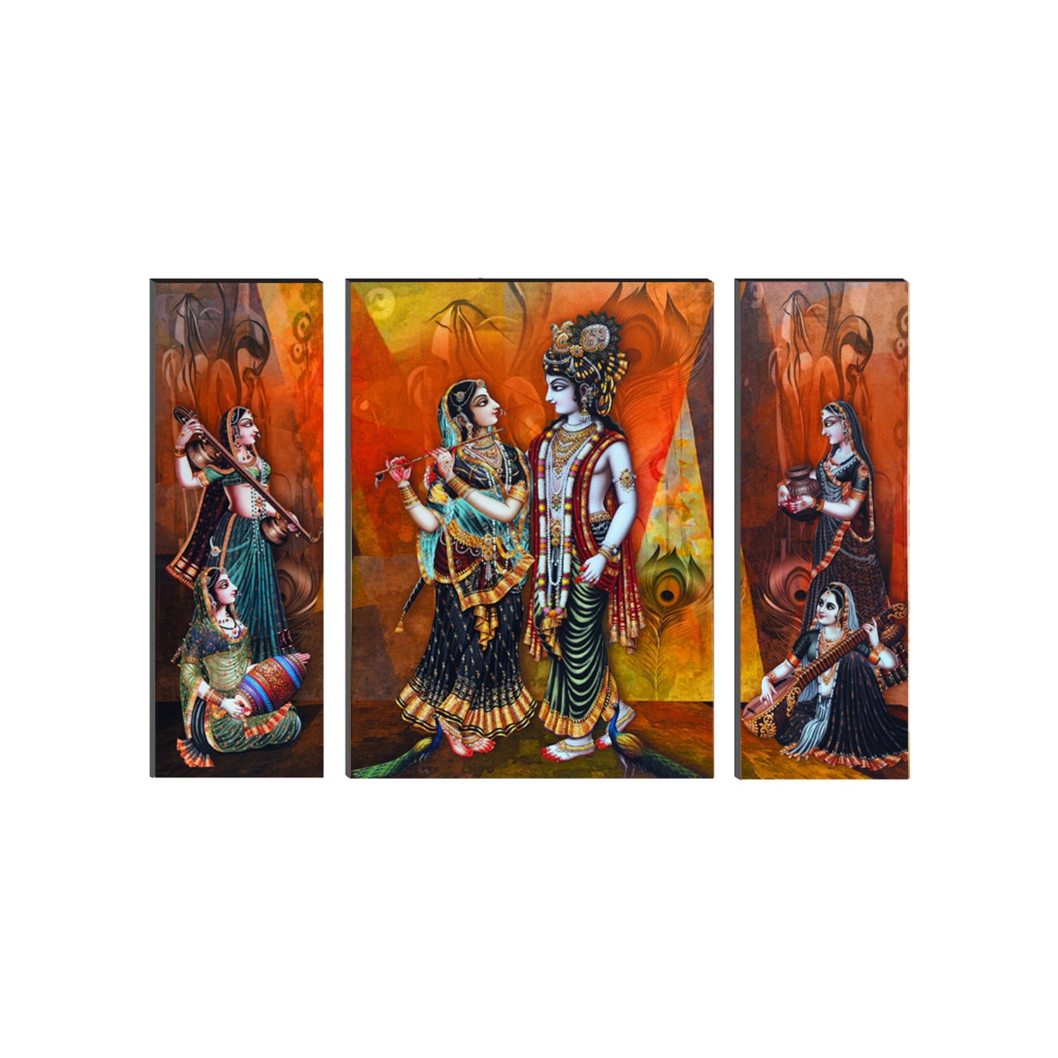6MM MDF Set of 3 Radha Krishna Satin Matt Texture UV Art Painting