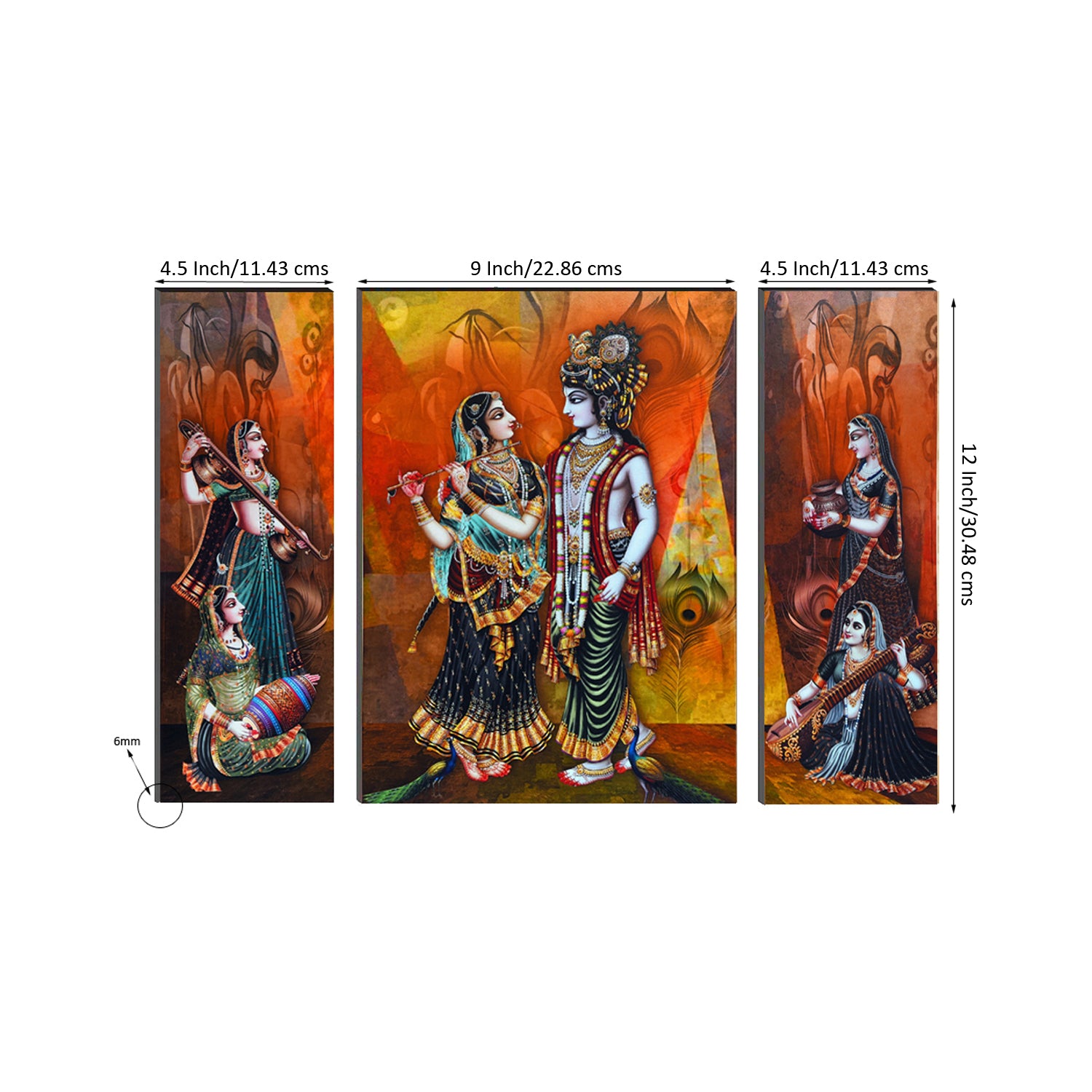6MM MDF Set of 3 Radha Krishna Satin Matt Texture UV Art Painting 2