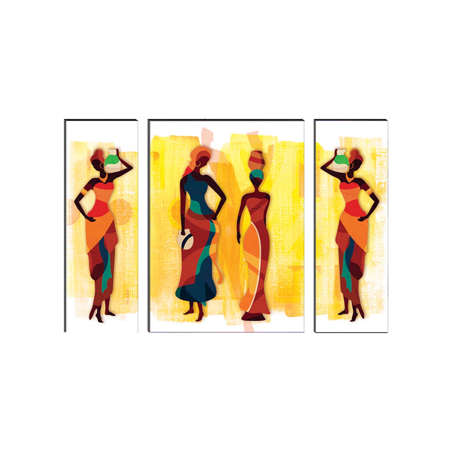 6MM MDF Set of 3 Dancing Tribal Women Satin Matt Texture UV Art Painting