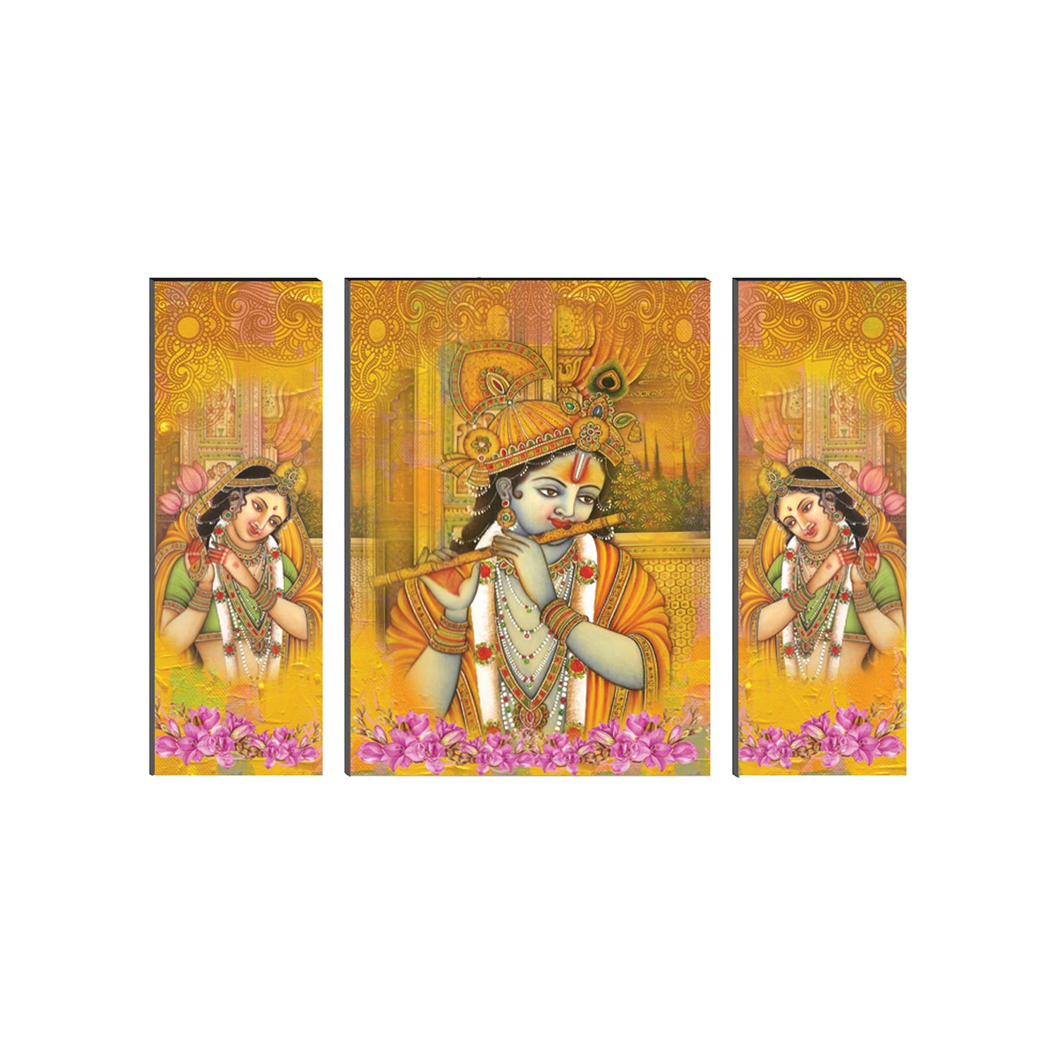 6MM MDF Set of 3 Radha Krishna Satin Matt Texture UV Art Painting