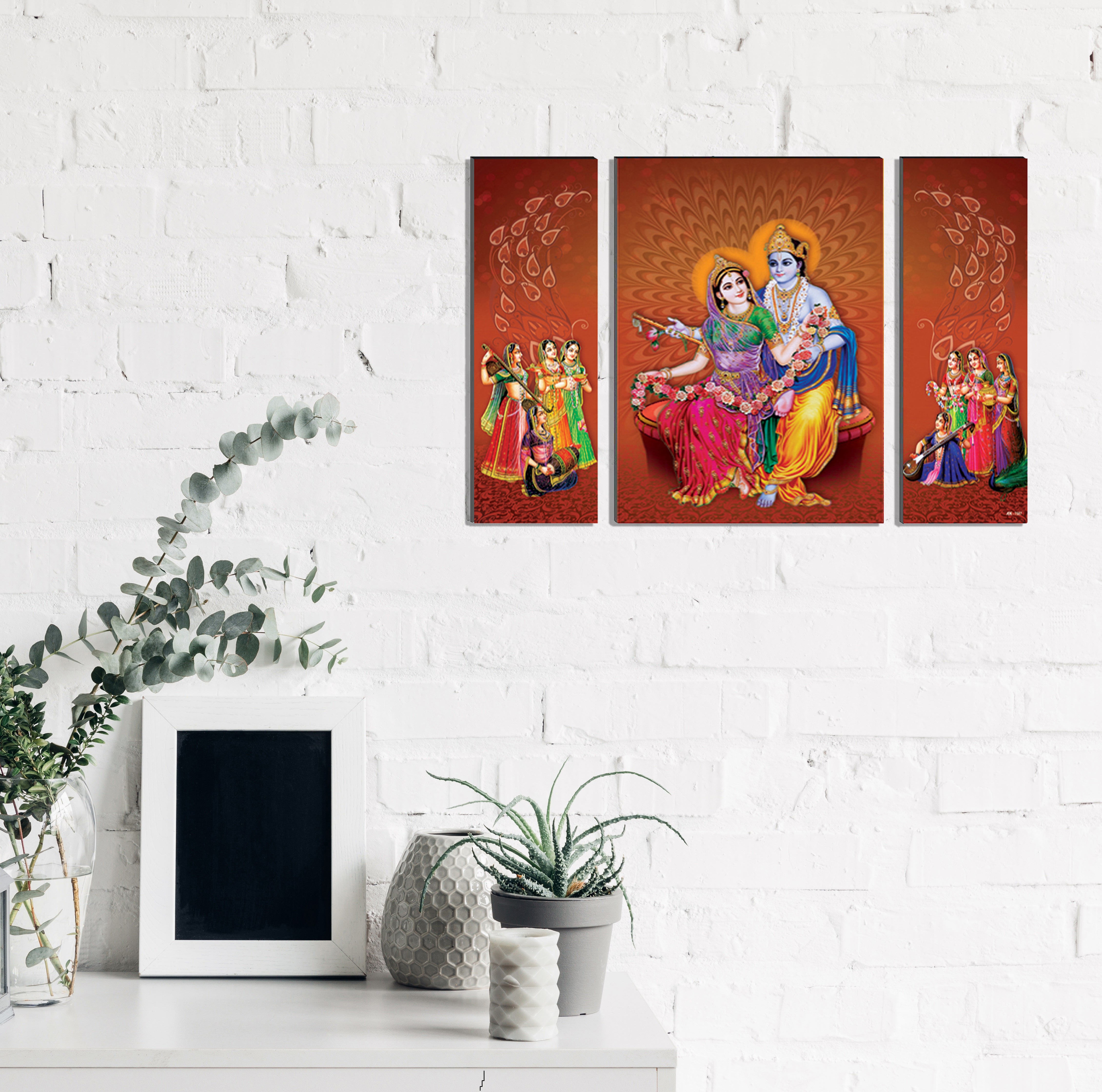6MM MDF Set of 3 Radha Krishna Satin Matt Texture UV Art Painting 1