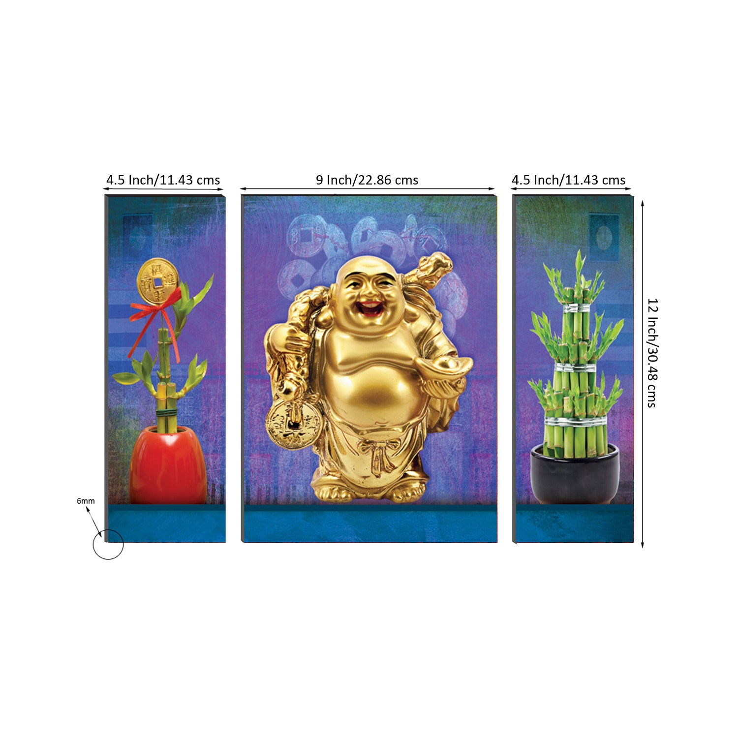 6MM MDF Set of 3 Feng Shui Laughing Buddha Satin Matt Texture UV Art Painting 2