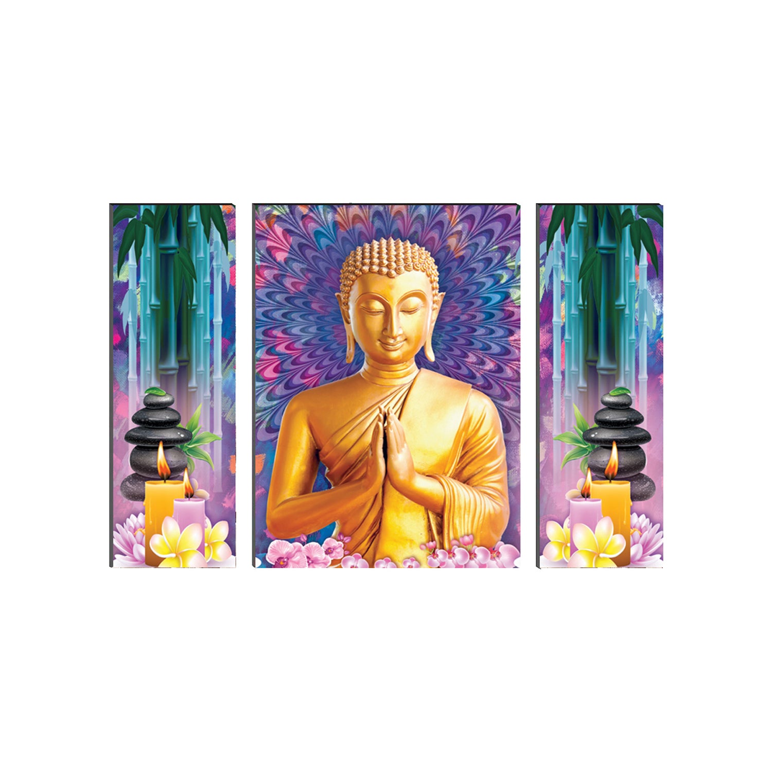 6MM MDF Set of 3 Lord Buddha Satin Matt Texture UV Art Painting