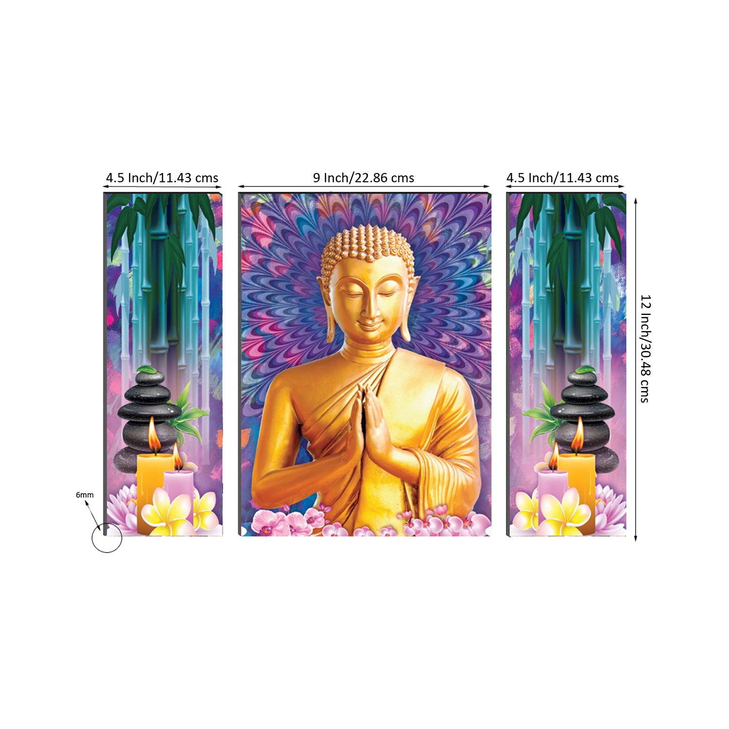 6MM MDF Set of 3 Lord Buddha Satin Matt Texture UV Art Painting 2