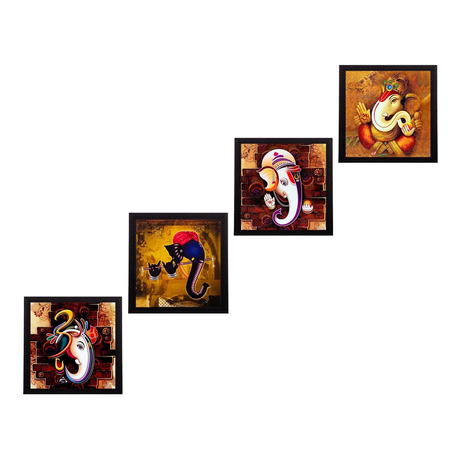 Set Of 4 Lord Ganesha Satin Matt Texture UV Art Painting