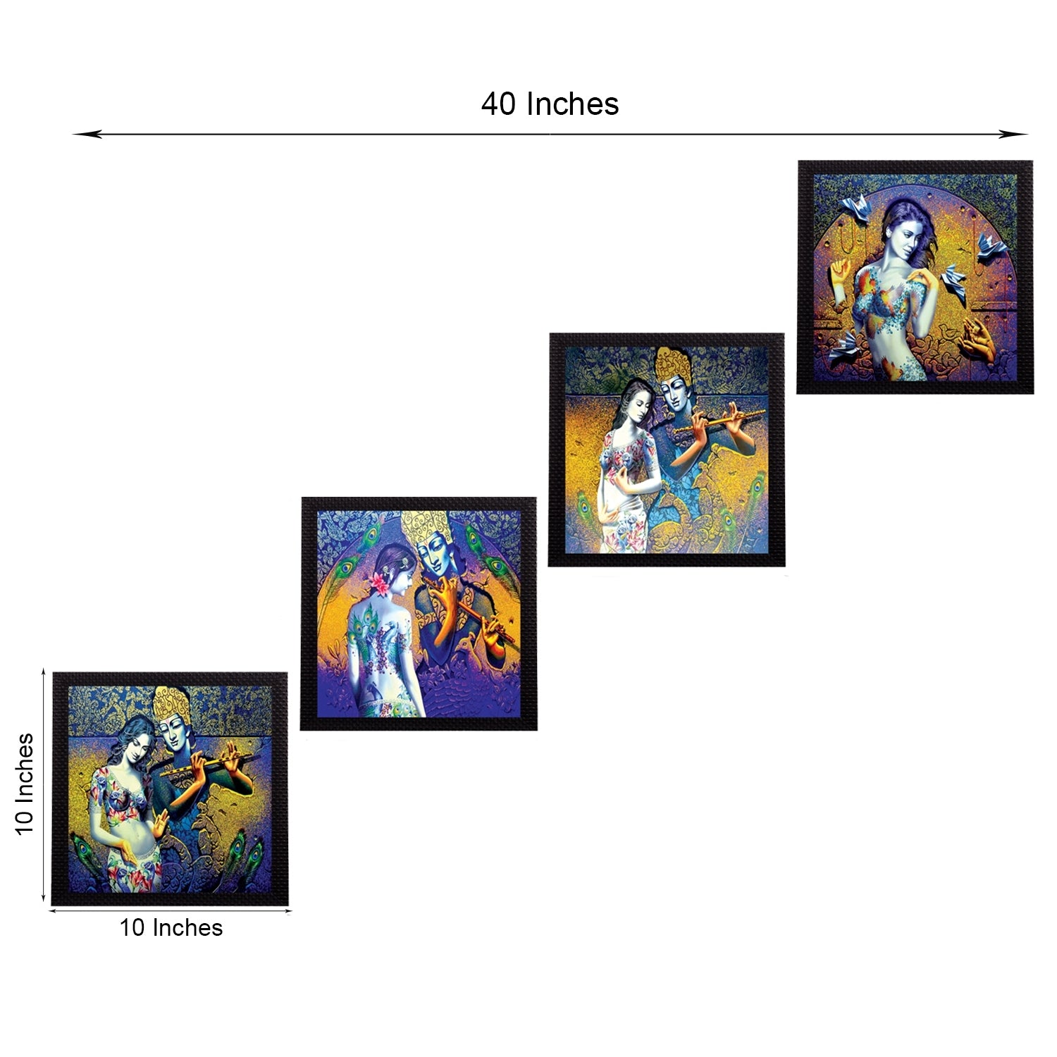 Set Of 4 Abstract Radha Krishna Satin Matt Texture UV Art Painting 3