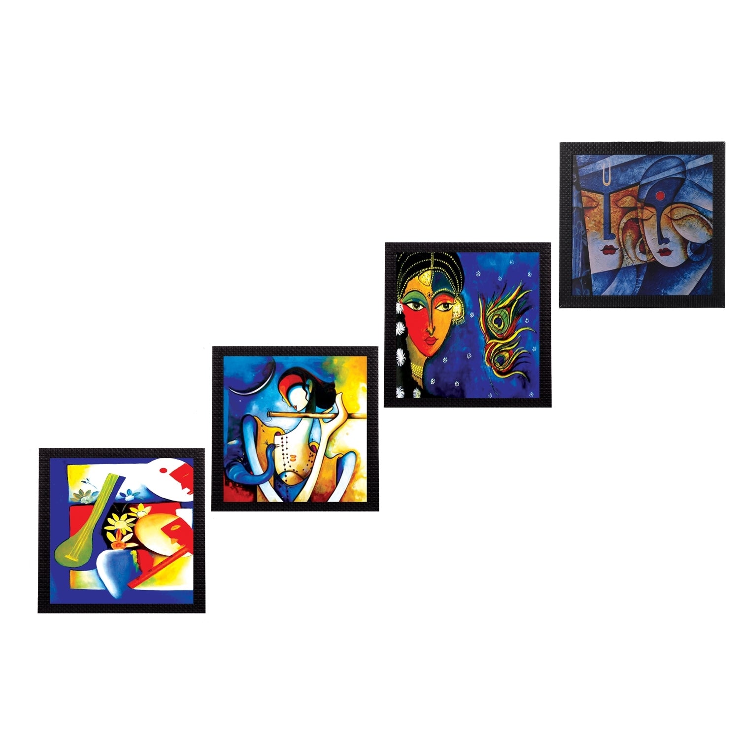 Set Of 4 Abstract Radha Krishna Satin Matt Texture UV Art Painting