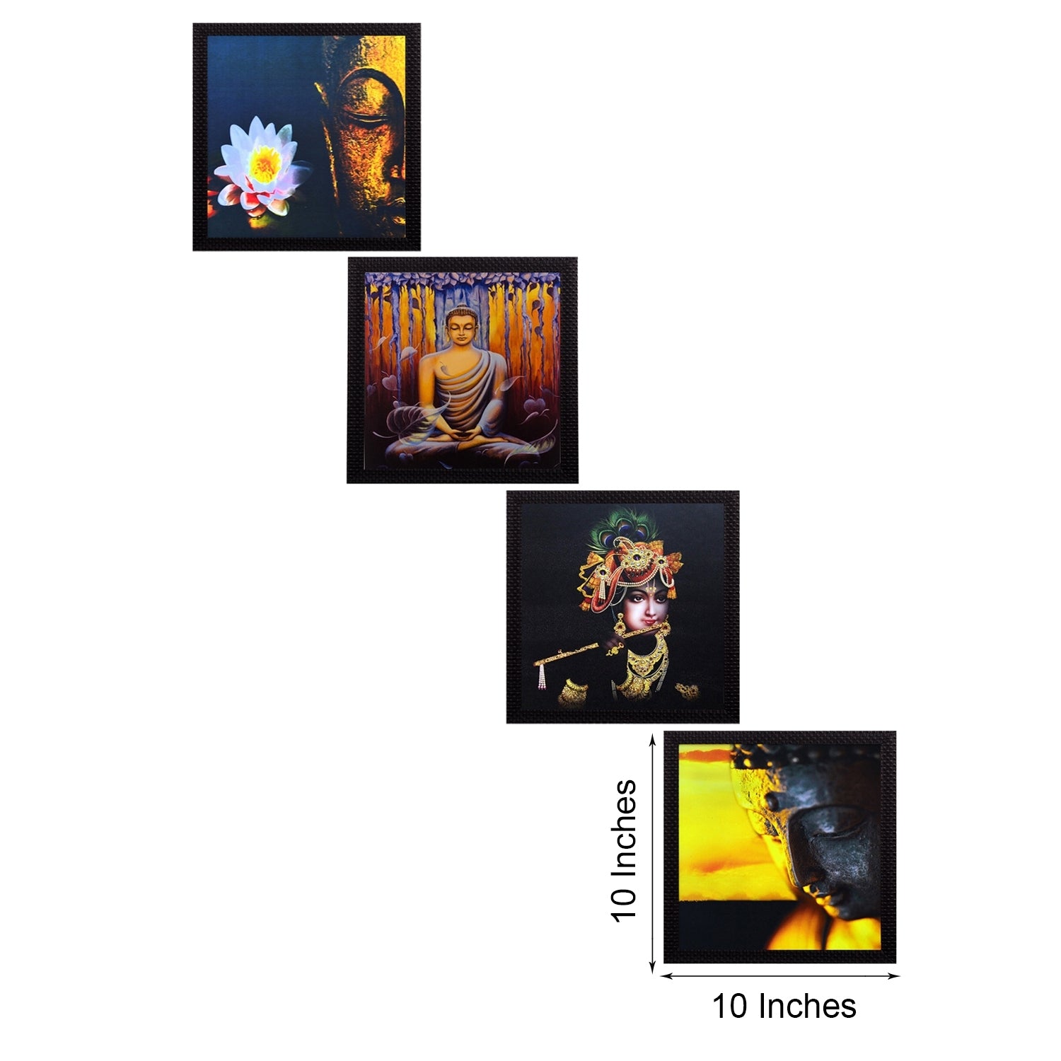 Set Of 4 Krishna and Buddha Satin Matt Texture UV Art Painting 2