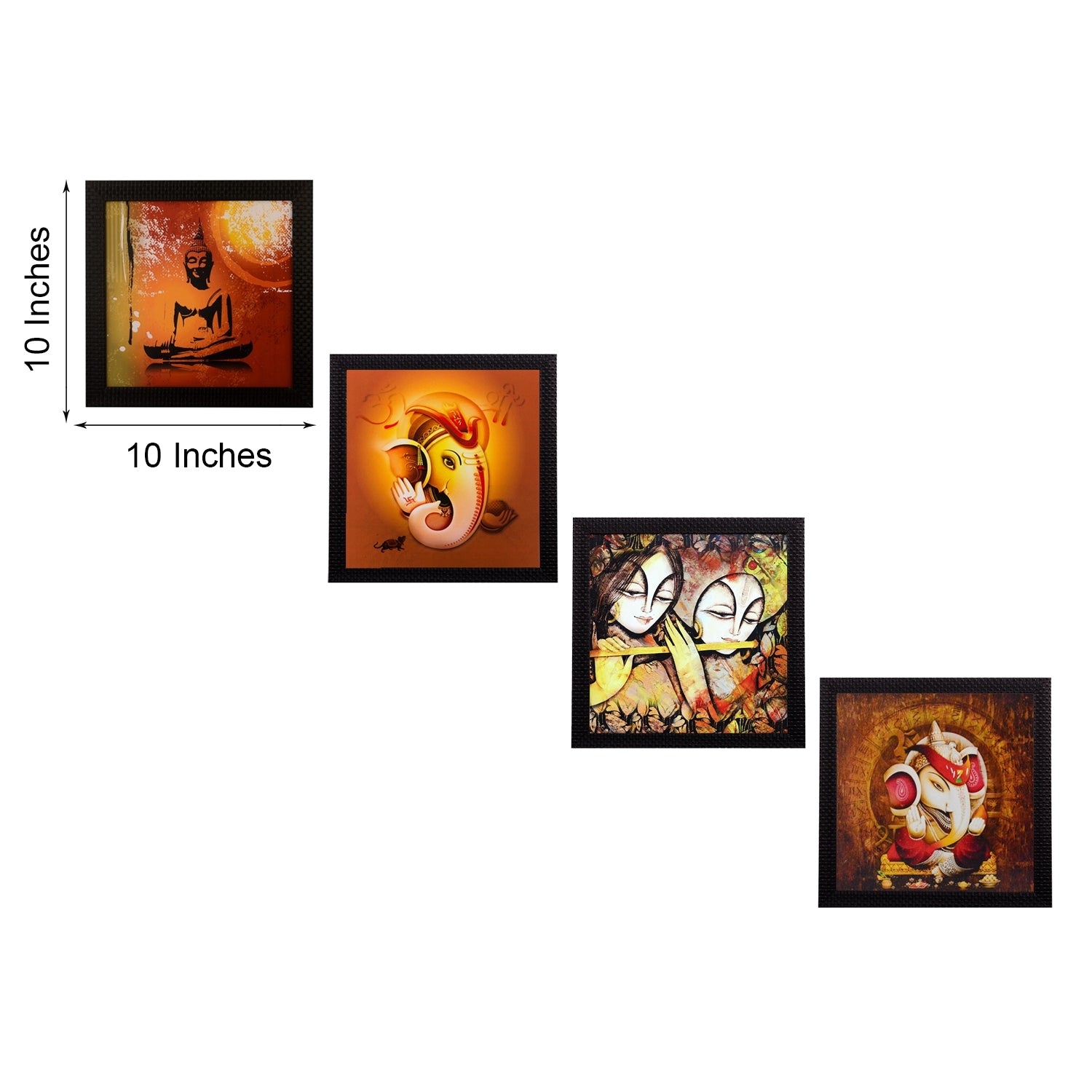 Set Of 4 Radha Krishna, Ganesha and Buddha Satin Matt Texture UV Art Painting 2